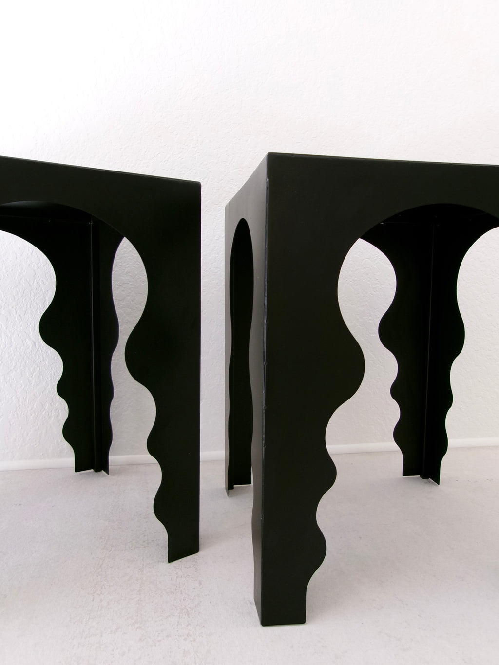 Postmodern Side Tables in Matte Black Finish with Mirrored Top