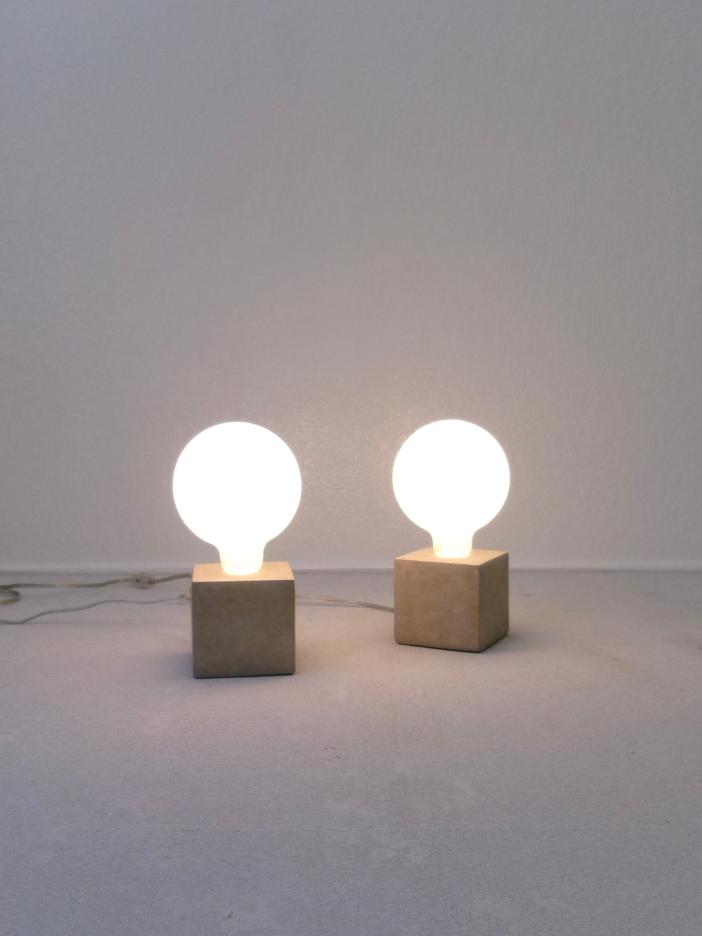 Minimalist Stone Cube and Glass Globe Table Lamps