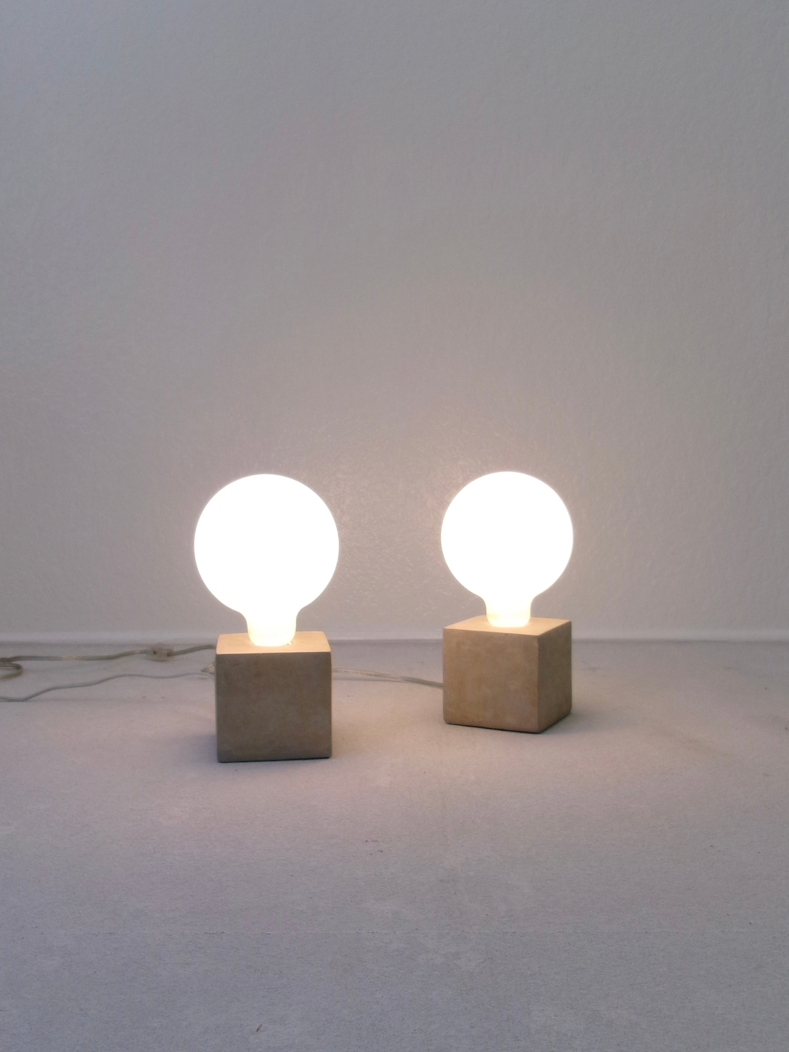 Minimalist Stone Cube and Glass Globe Table Lamps