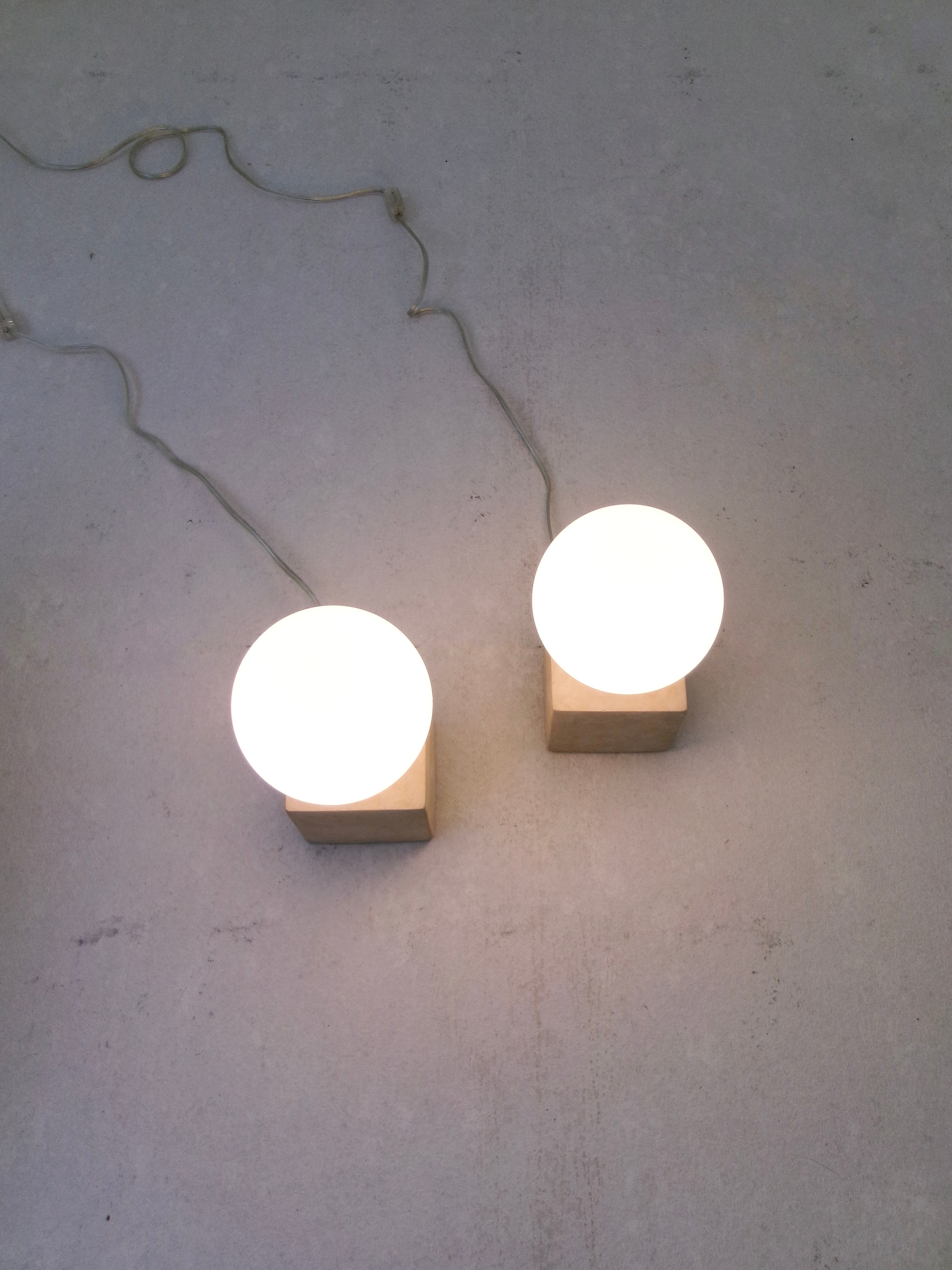 Minimalist Stone Cube and Glass Globe Table Lamps
