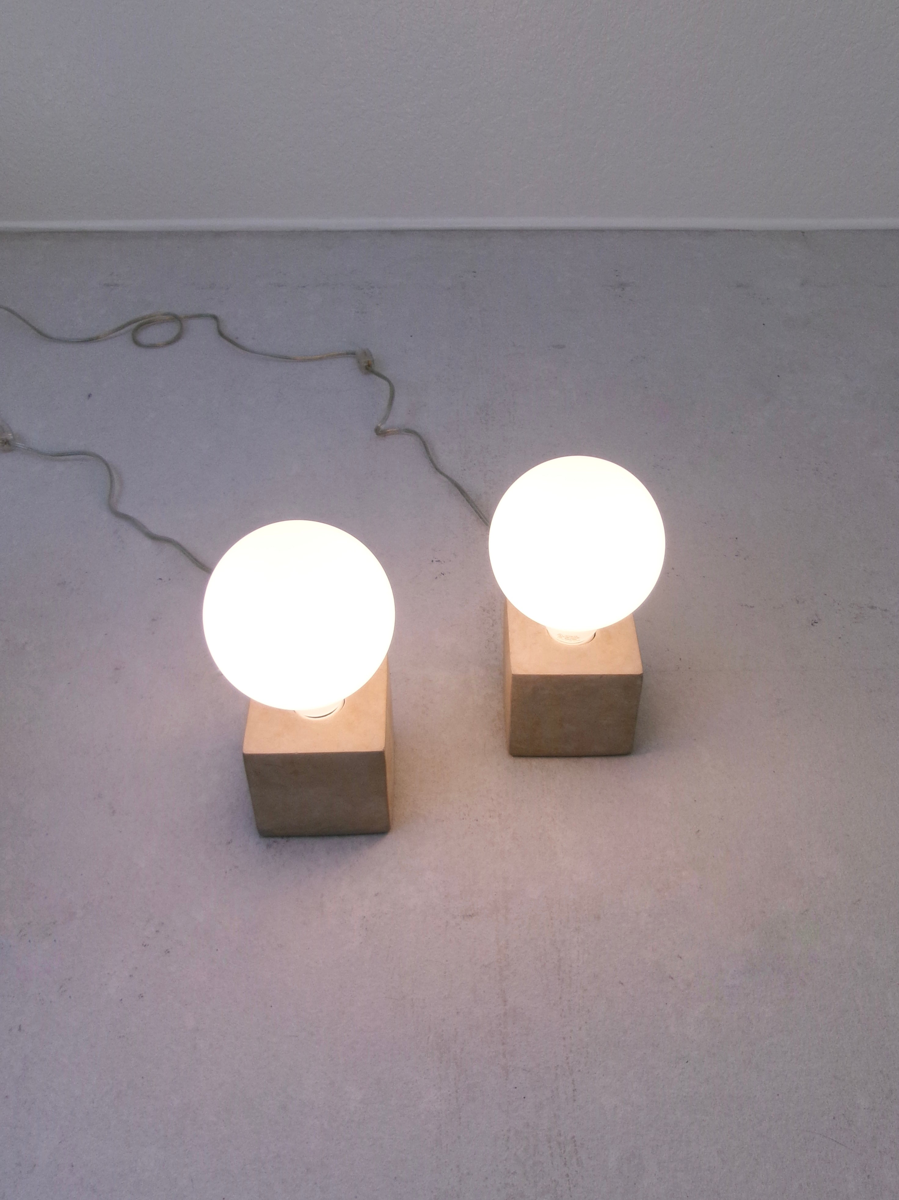 Minimalist Stone Cube and Glass Globe Table Lamps