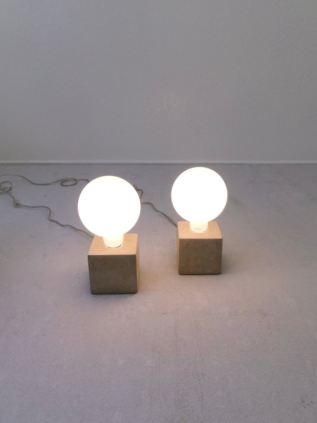 Minimalist Stone Cube and Glass Globe Table Lamps