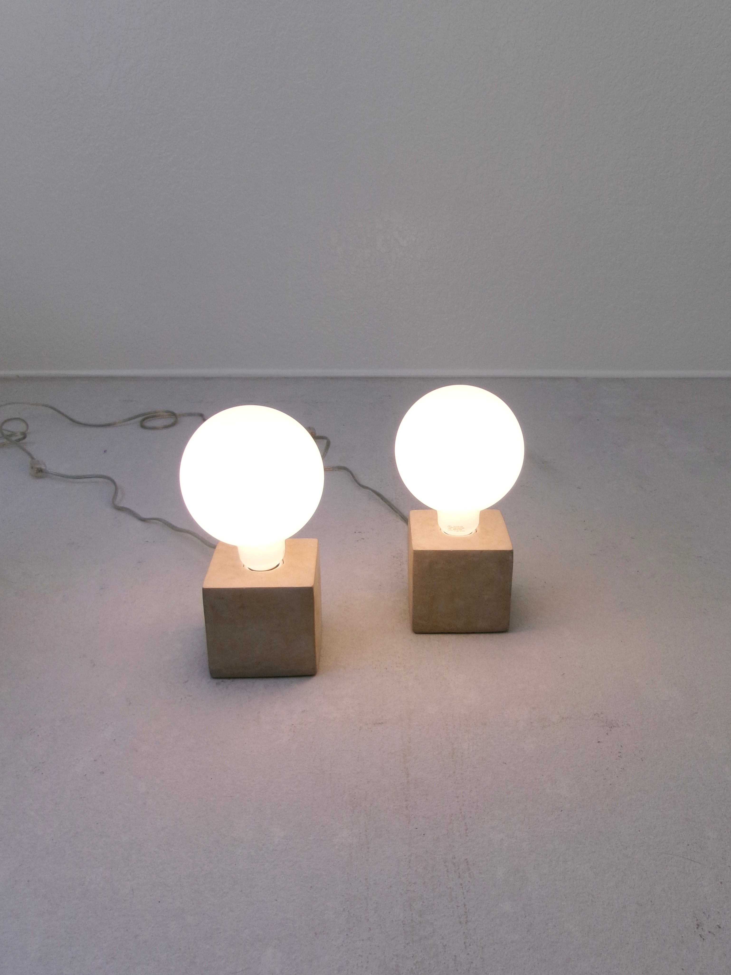 Minimalist Stone Cube and Glass Globe Table Lamps