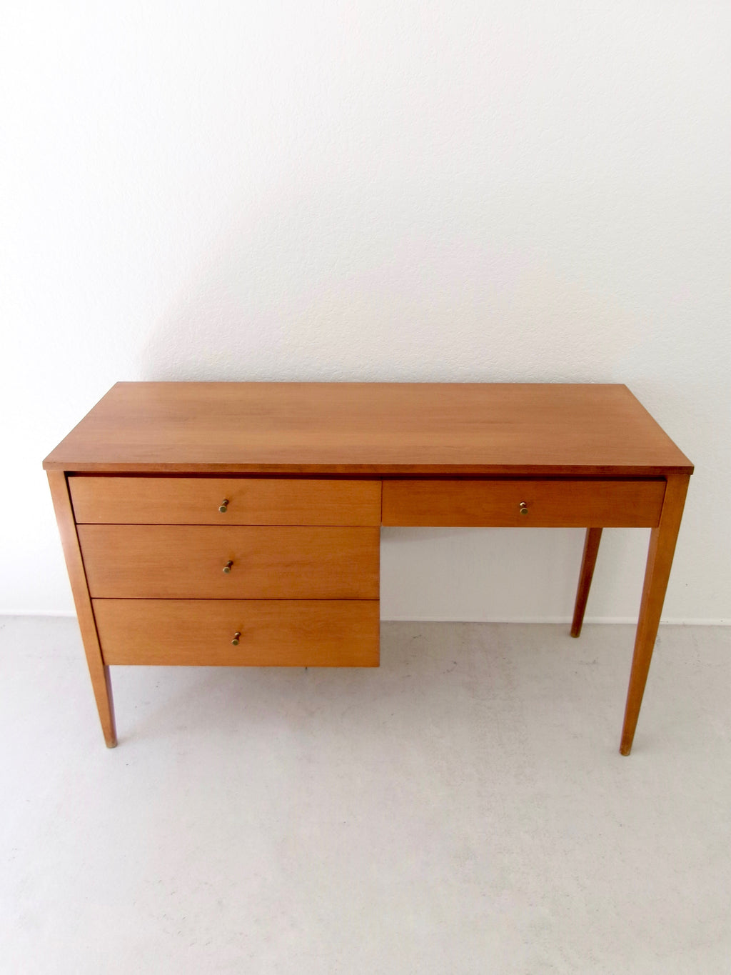 Vintage Paul McCobb Planner Group Desk Mid Century Modern Writing Desk Tobacco Finish Wood Desk