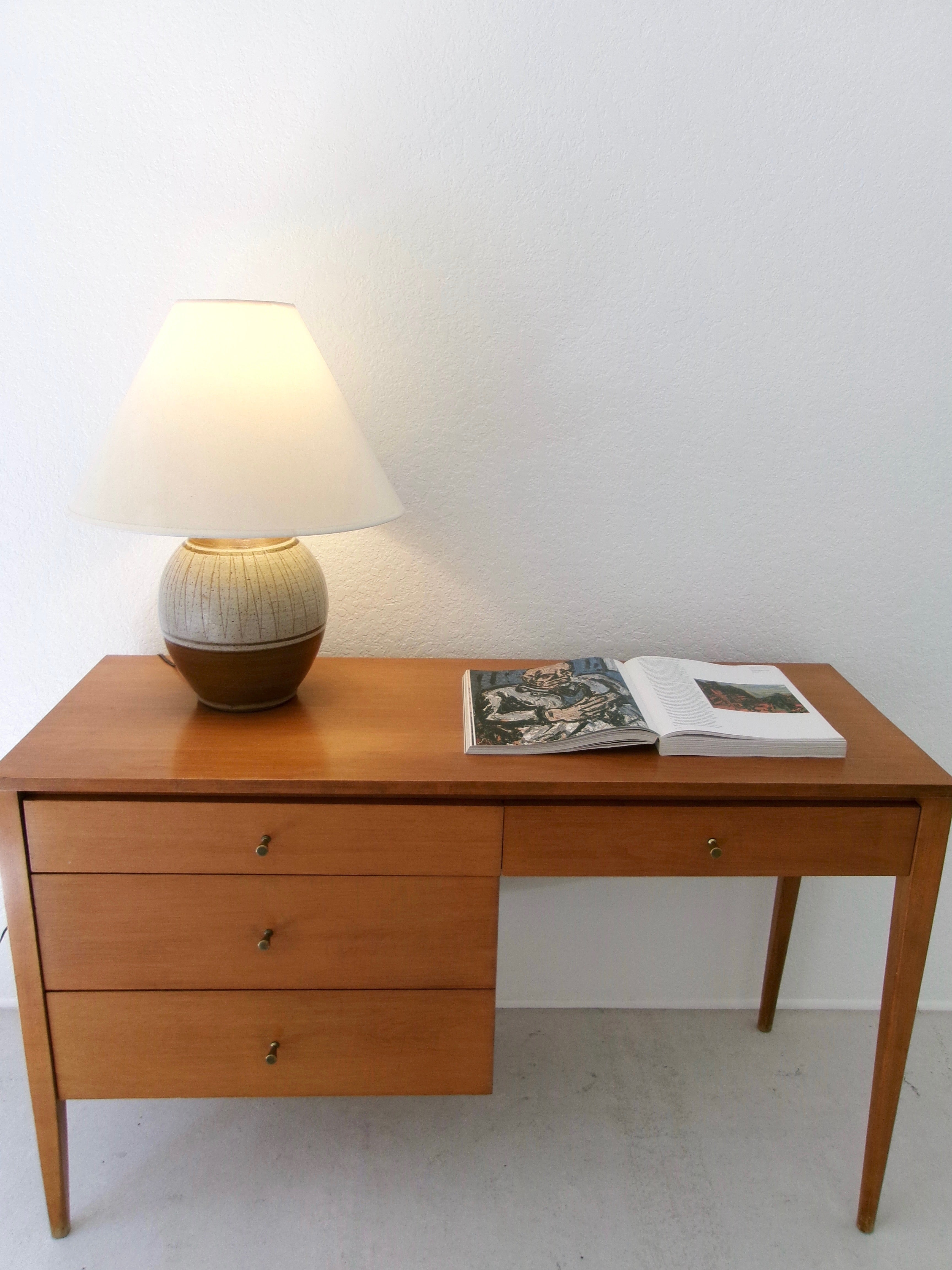 Vintage Paul McCobb Planner Group Desk Mid Century Modern Writing Desk Tobacco Finish Wood Desk