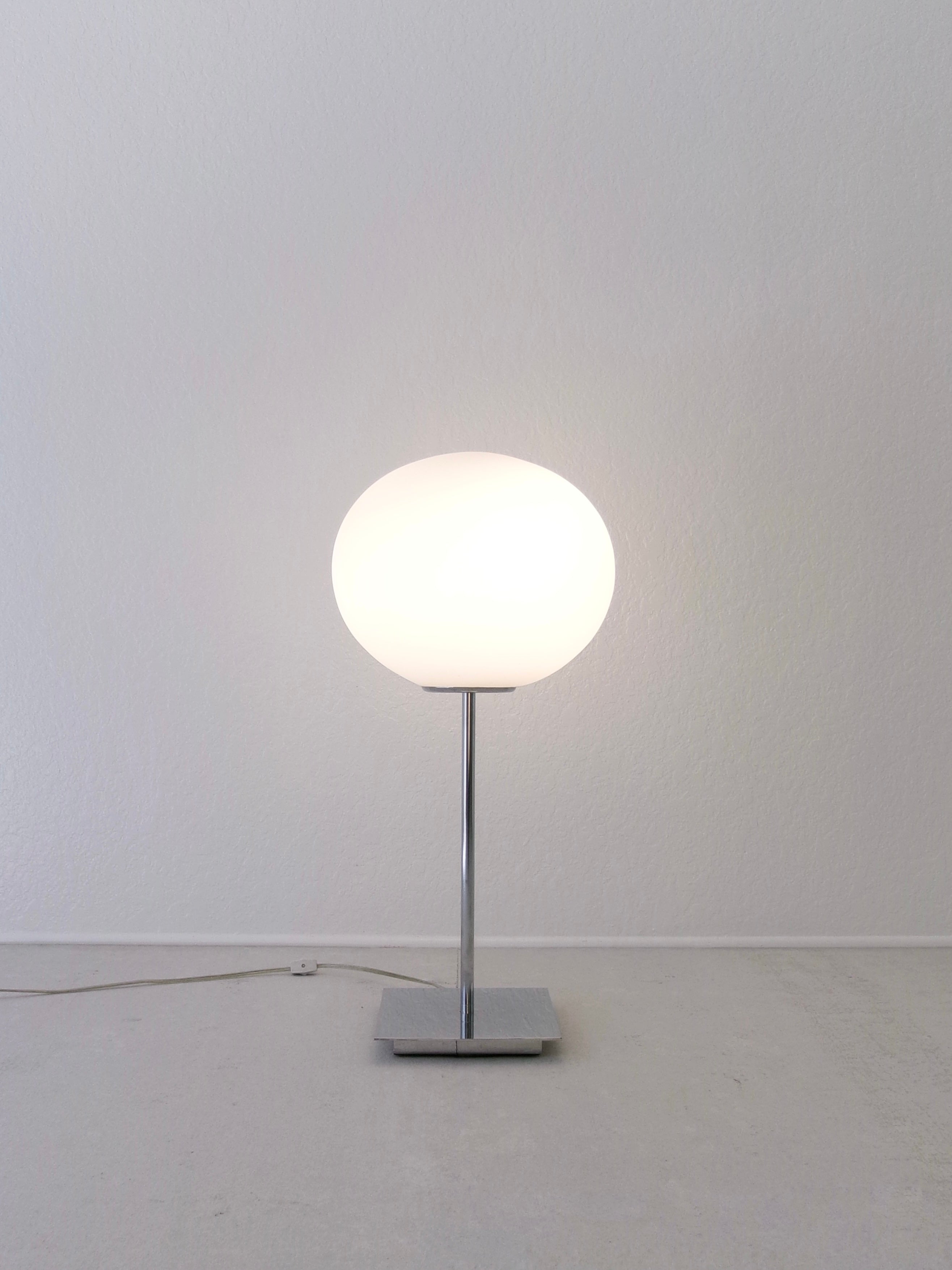 Vintage Frosted Glass and Chrome Globe Table Lamp