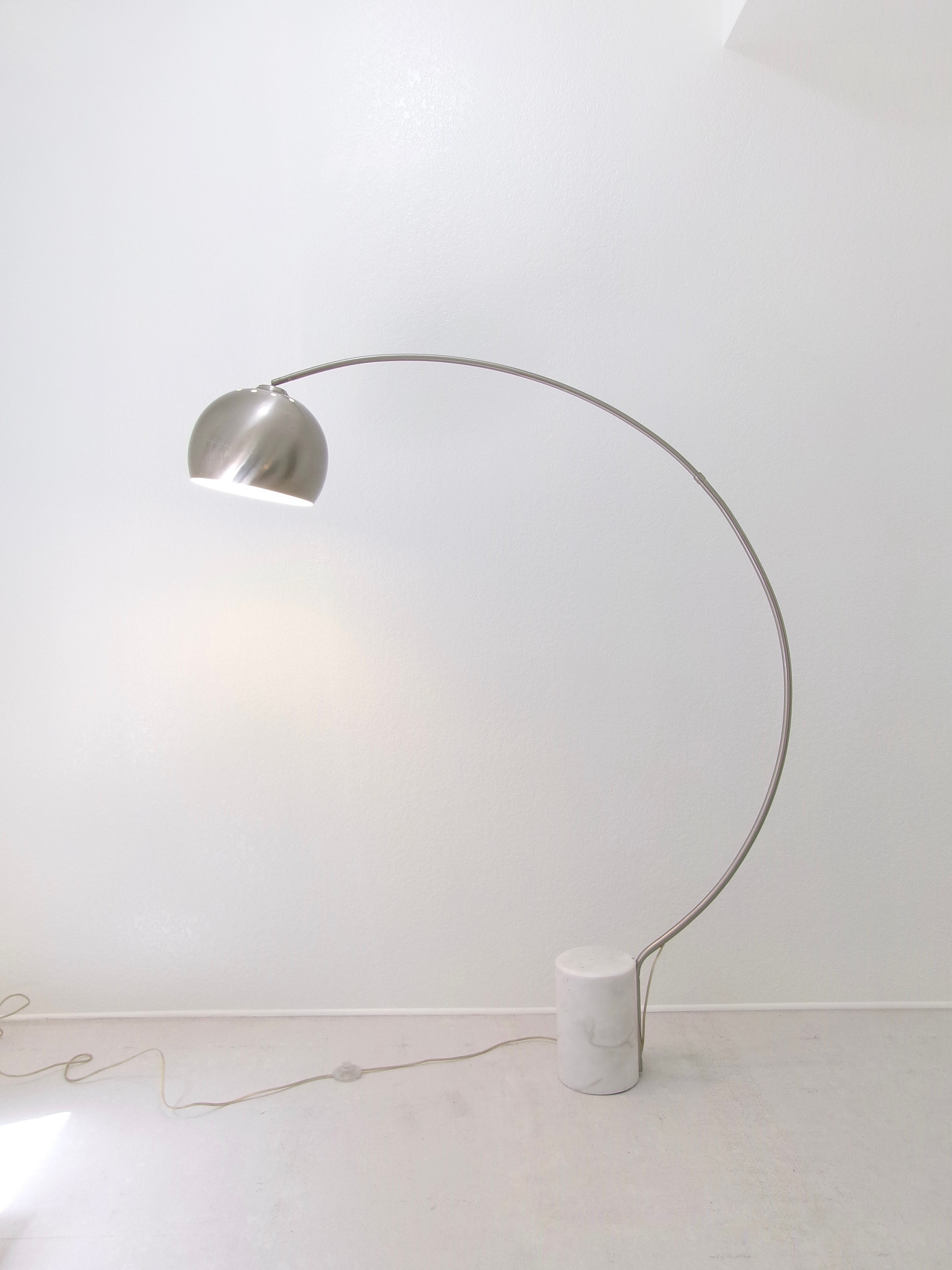 Vintage Italian Chrome and Marble Modern Arc Floor Lamp