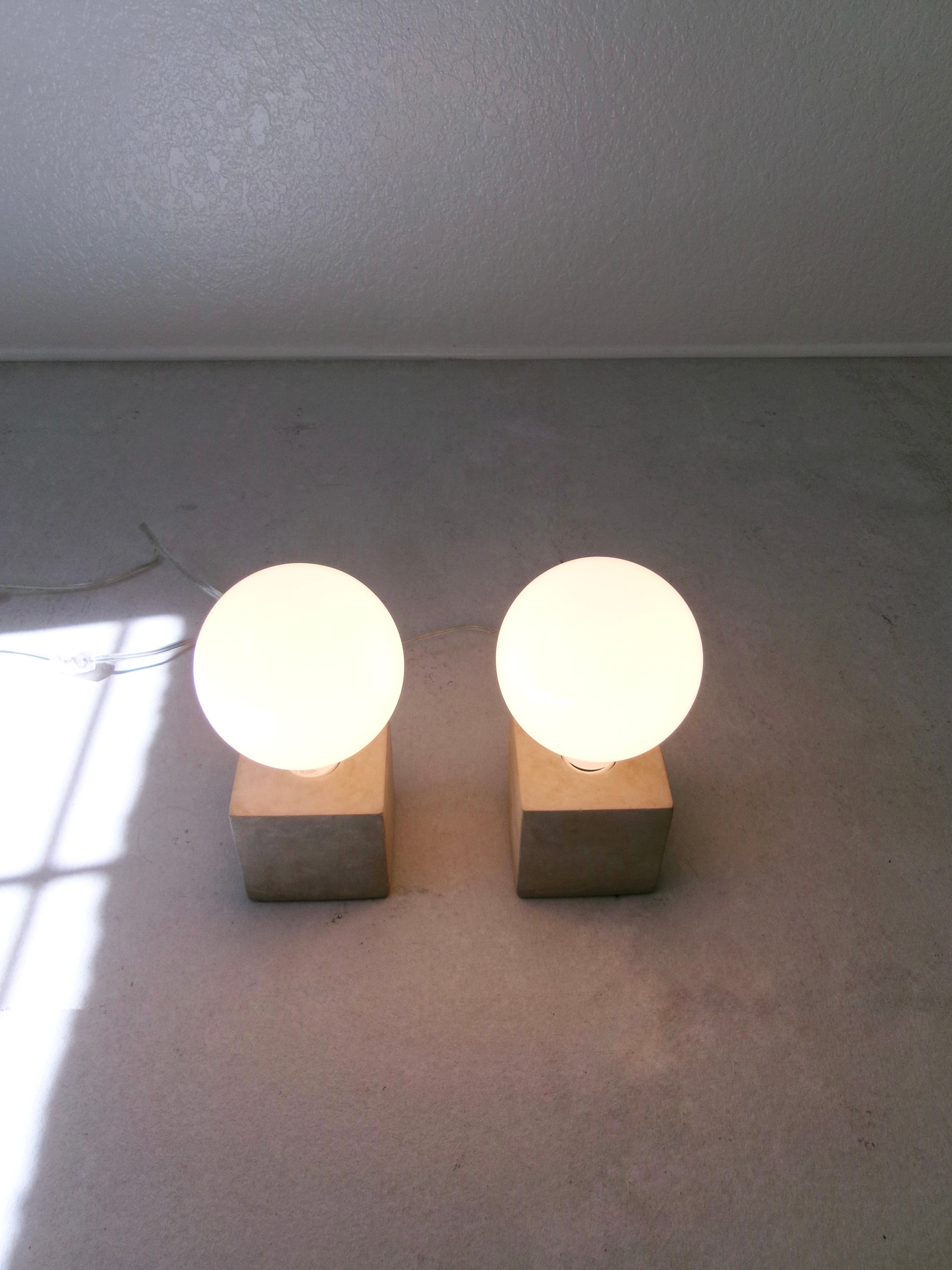 Minimalist Stone Cube and Glass Globe Table Lamps