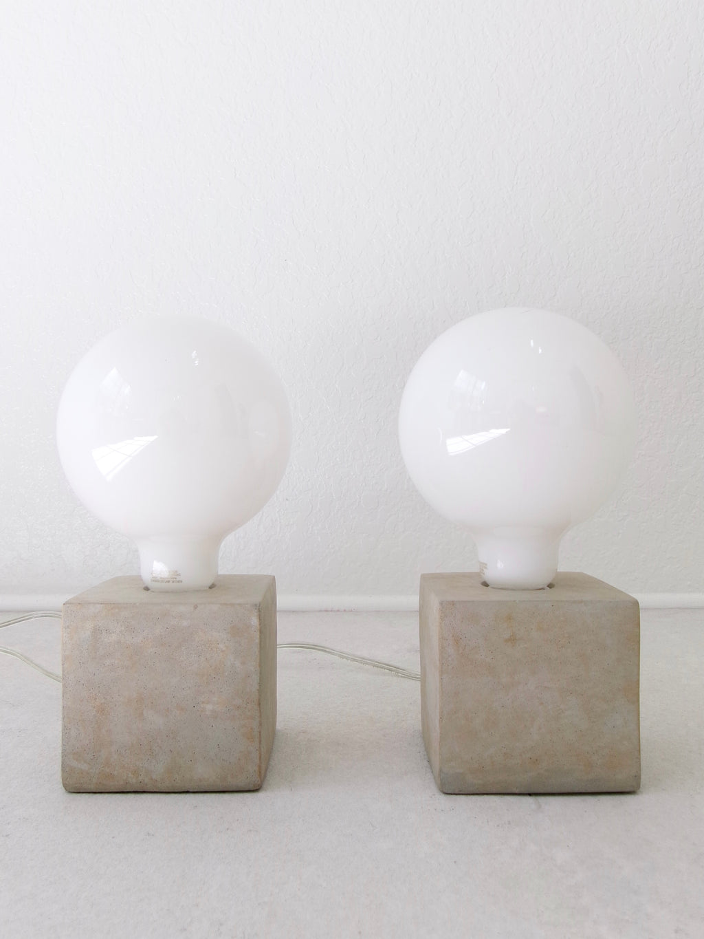 Minimalist Stone Cube and Glass Globe Table Lamps