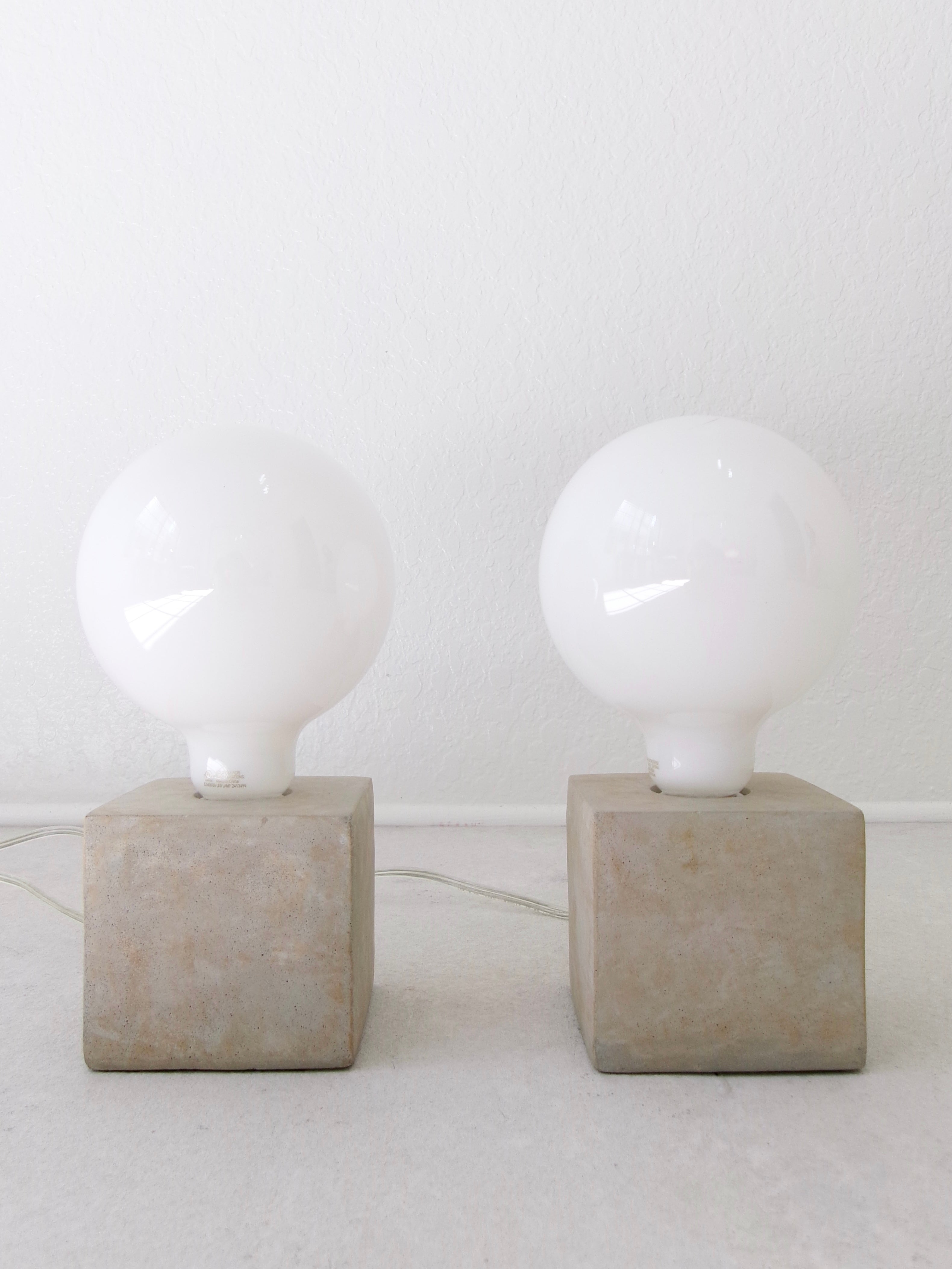 Minimalist Stone Cube and Glass Globe Table Lamps