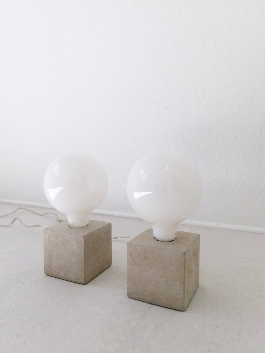 Minimalist Stone Cube and Glass Globe Table Lamps