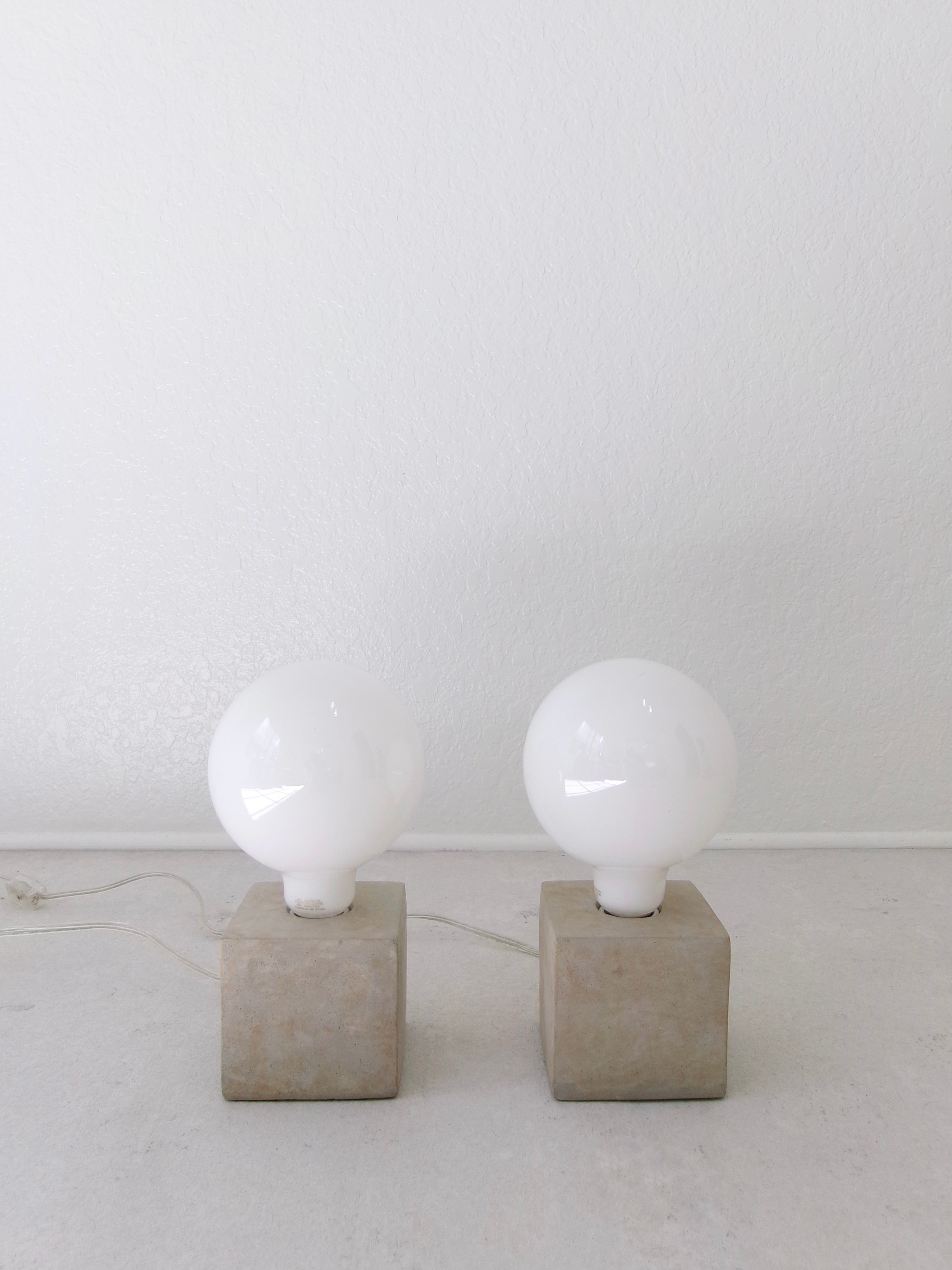 Minimalist Stone Cube and Glass Globe Table Lamps