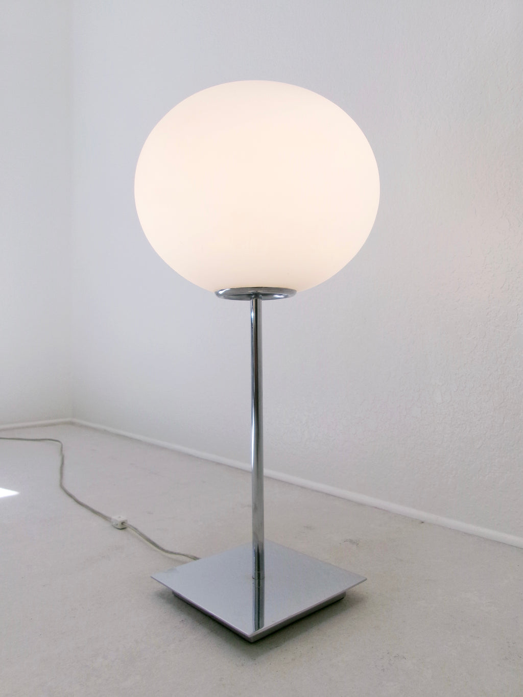 Vintage Frosted Glass and Chrome Globe Table Lamp