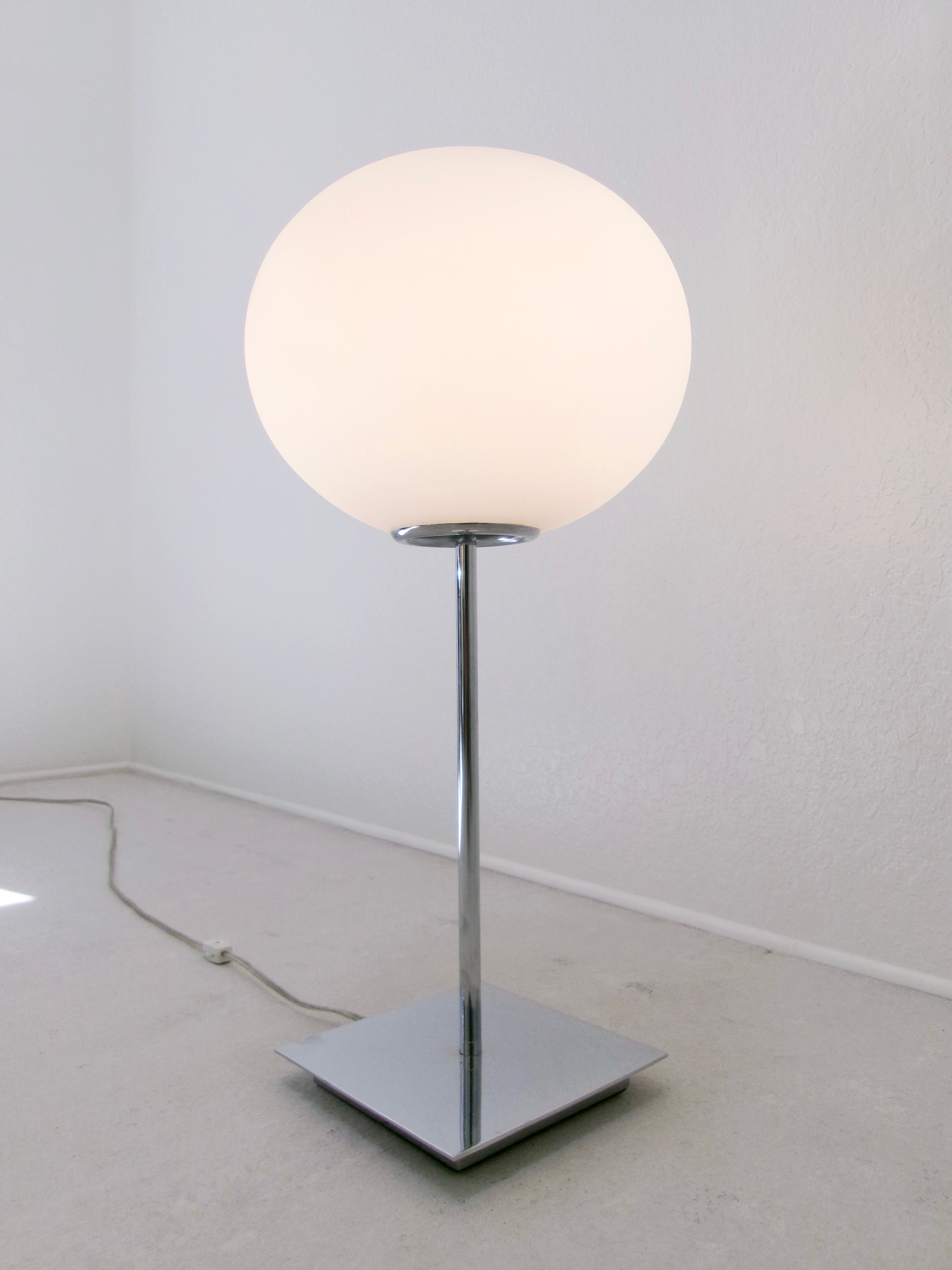 Vintage Frosted Glass and Chrome Globe Table Lamp