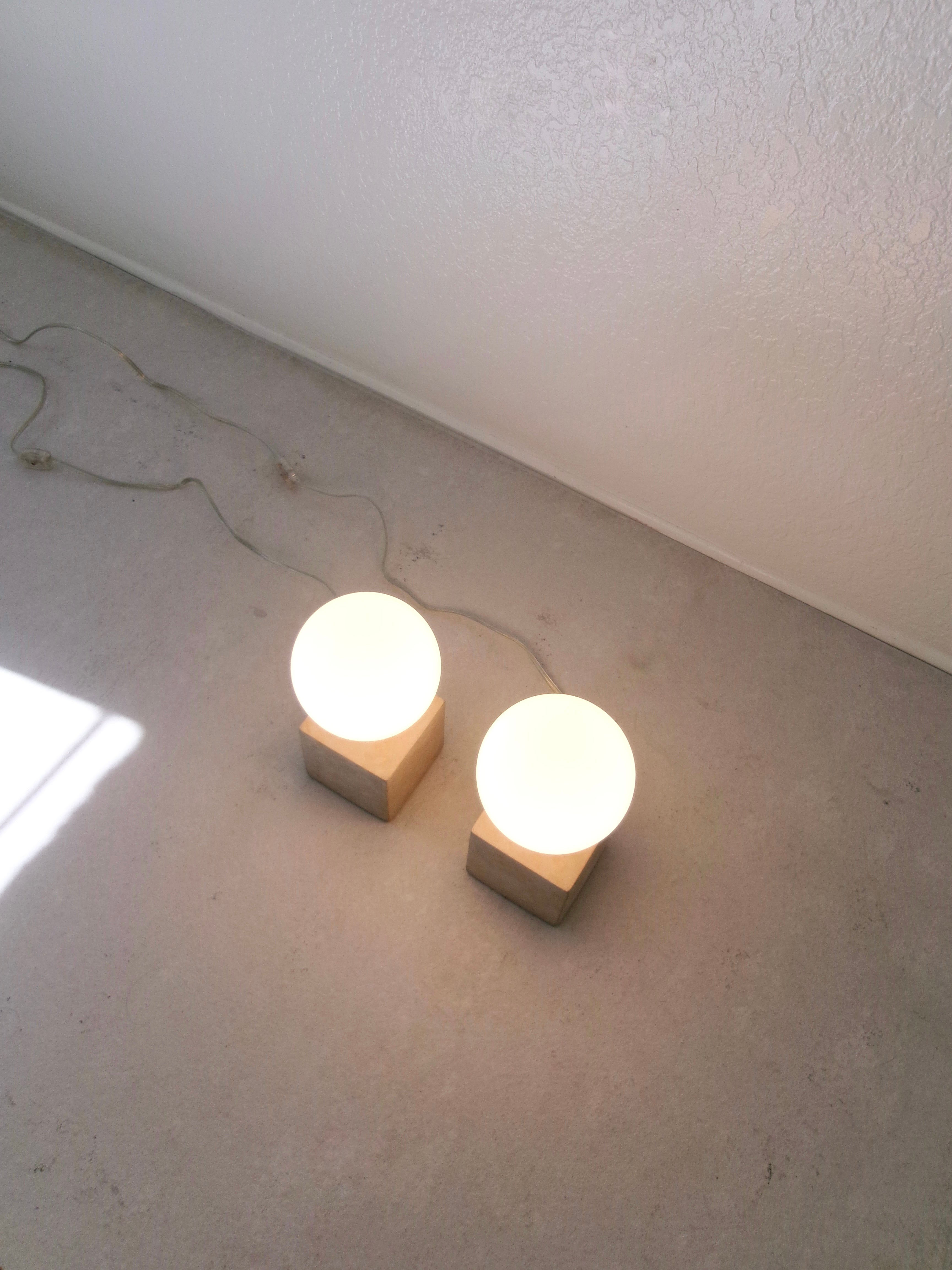 Minimalist Stone Cube and Glass Globe Table Lamps