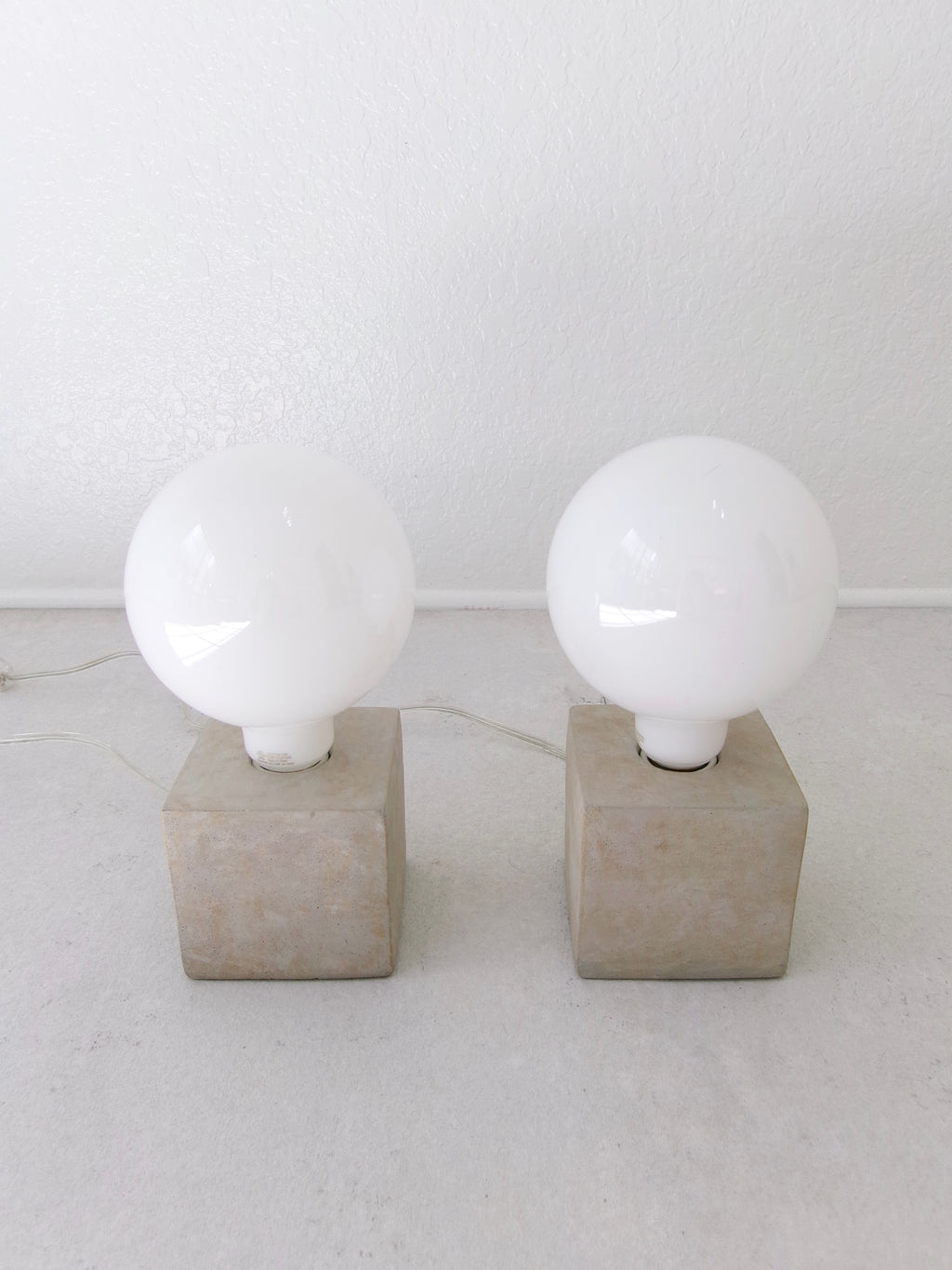 Minimalist Stone Cube and Glass Globe Table Lamps