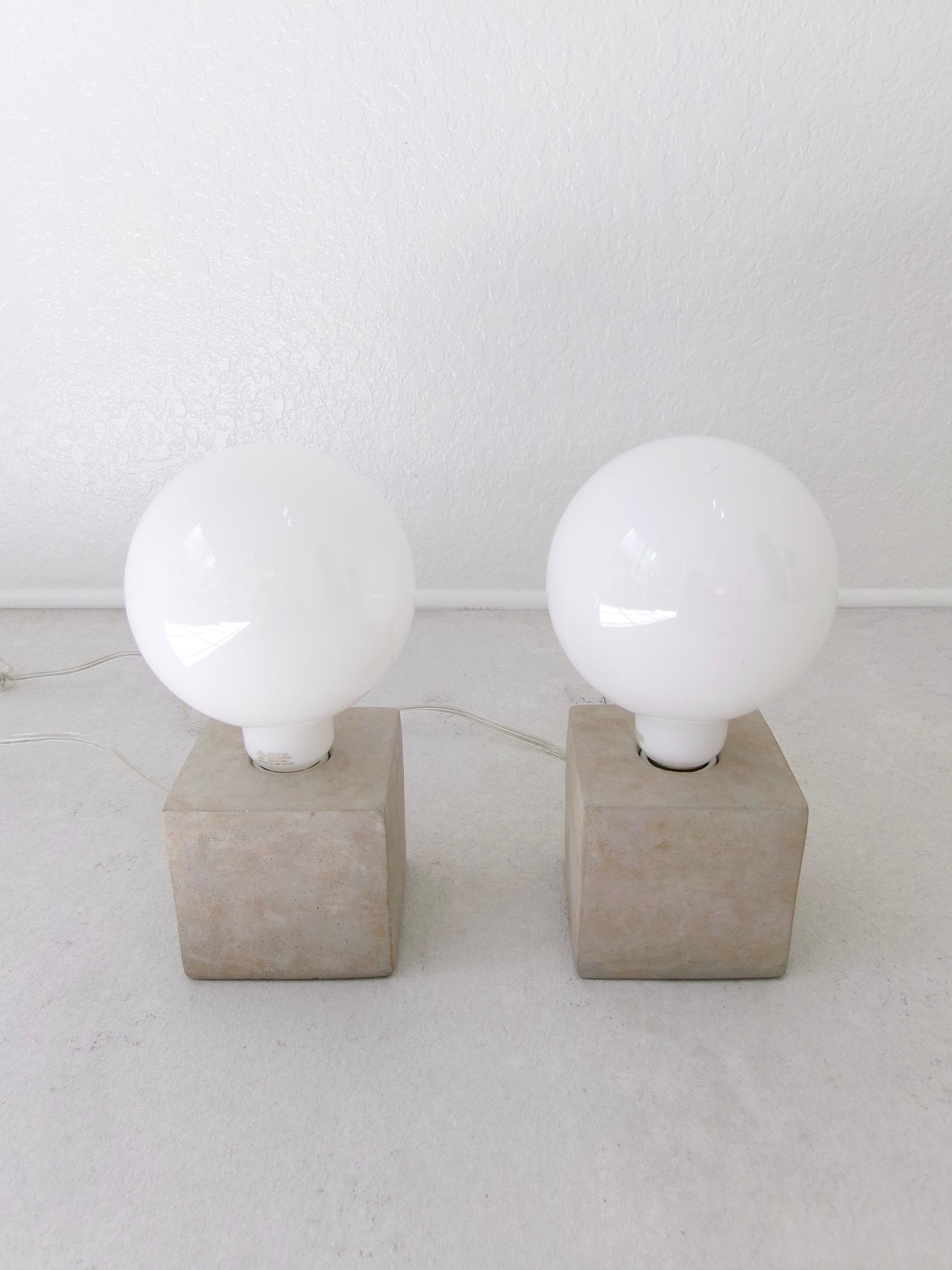 Minimalist Stone Cube and Glass Globe Table Lamps