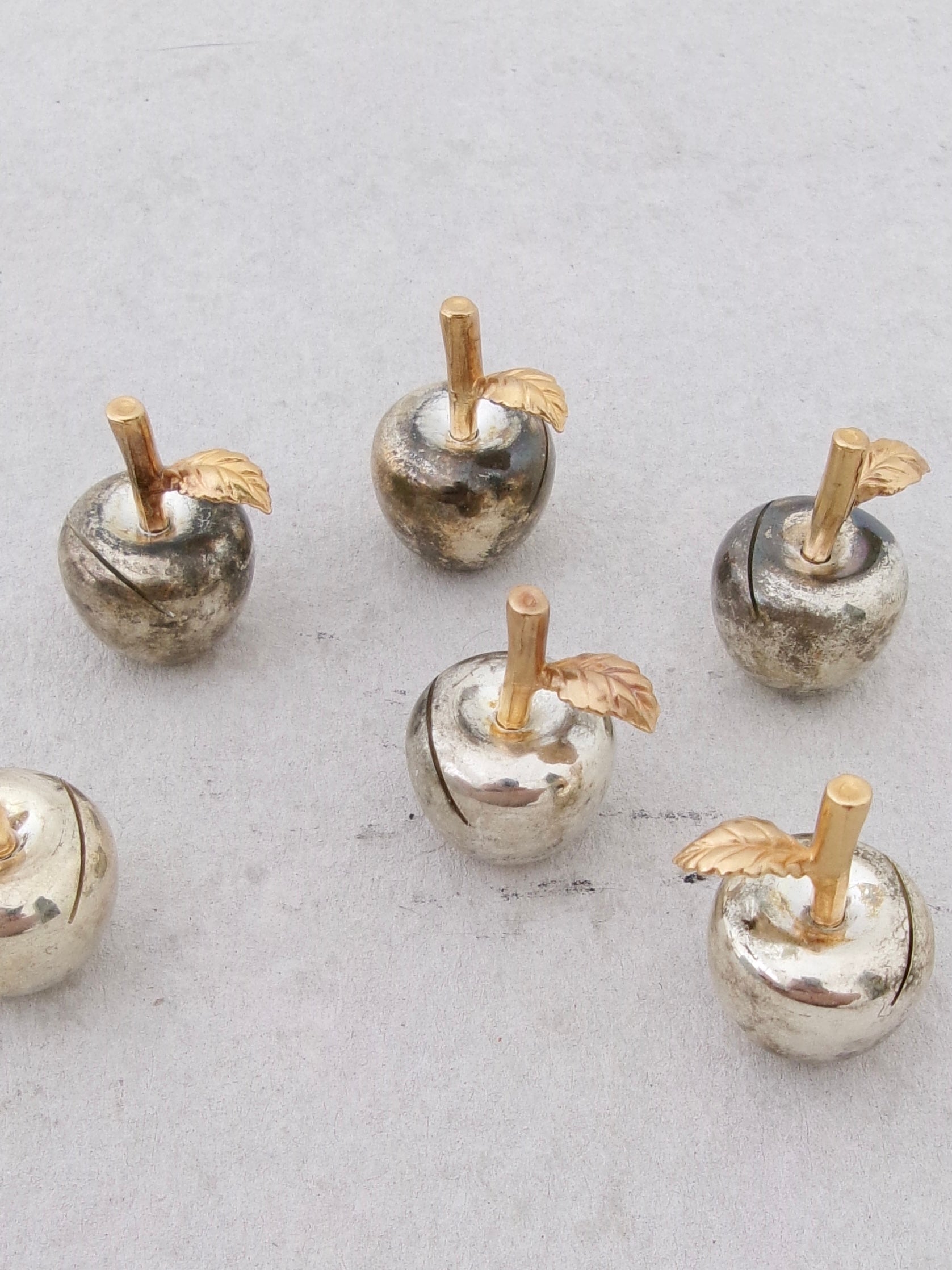 Vintage 1980's Silver Plated Apple Place Card Holders with Gold Leaf Detail