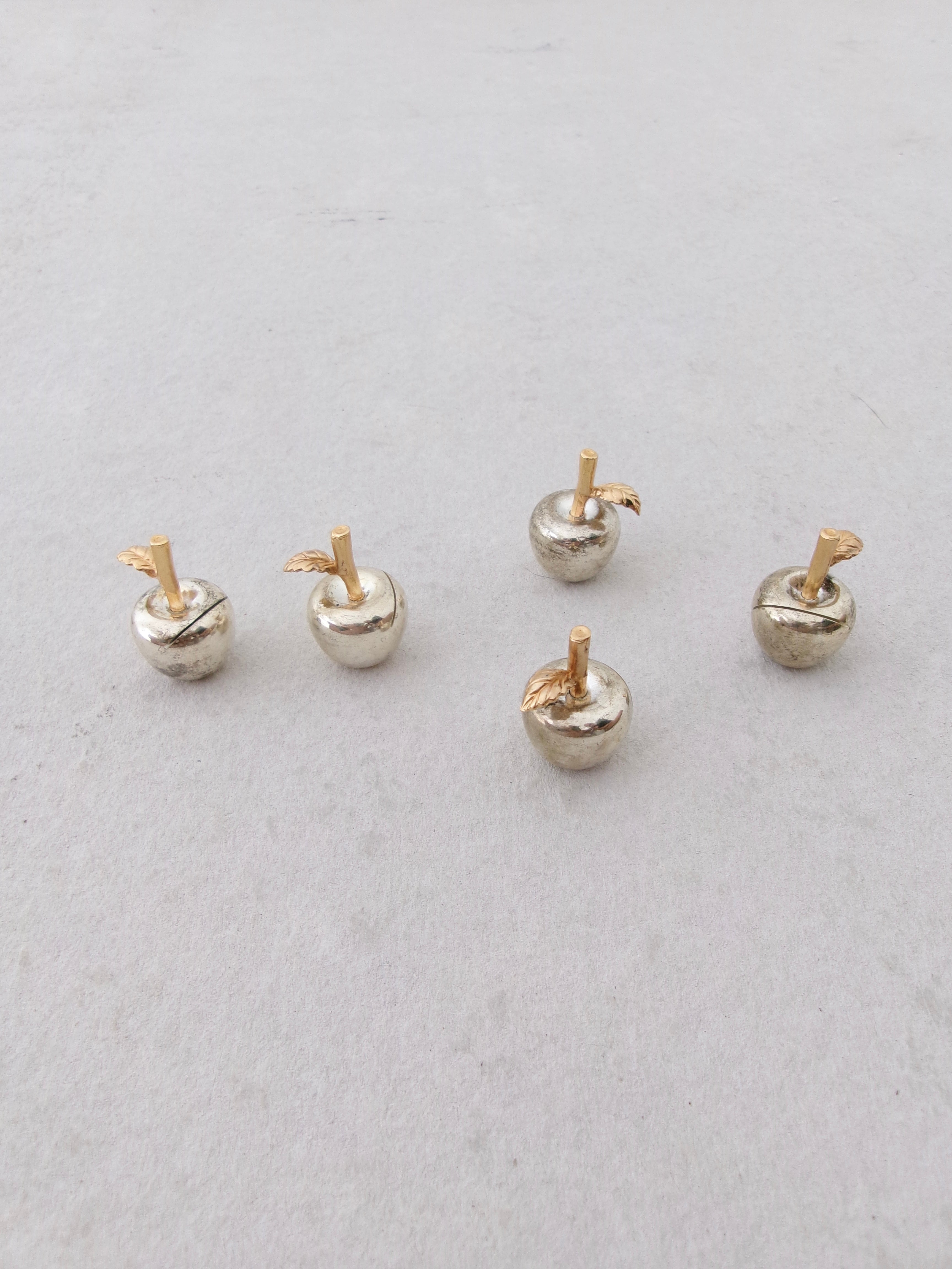Vintage 1980's Silver Plated Apple Place Card Holders with Gold Leaf Detail