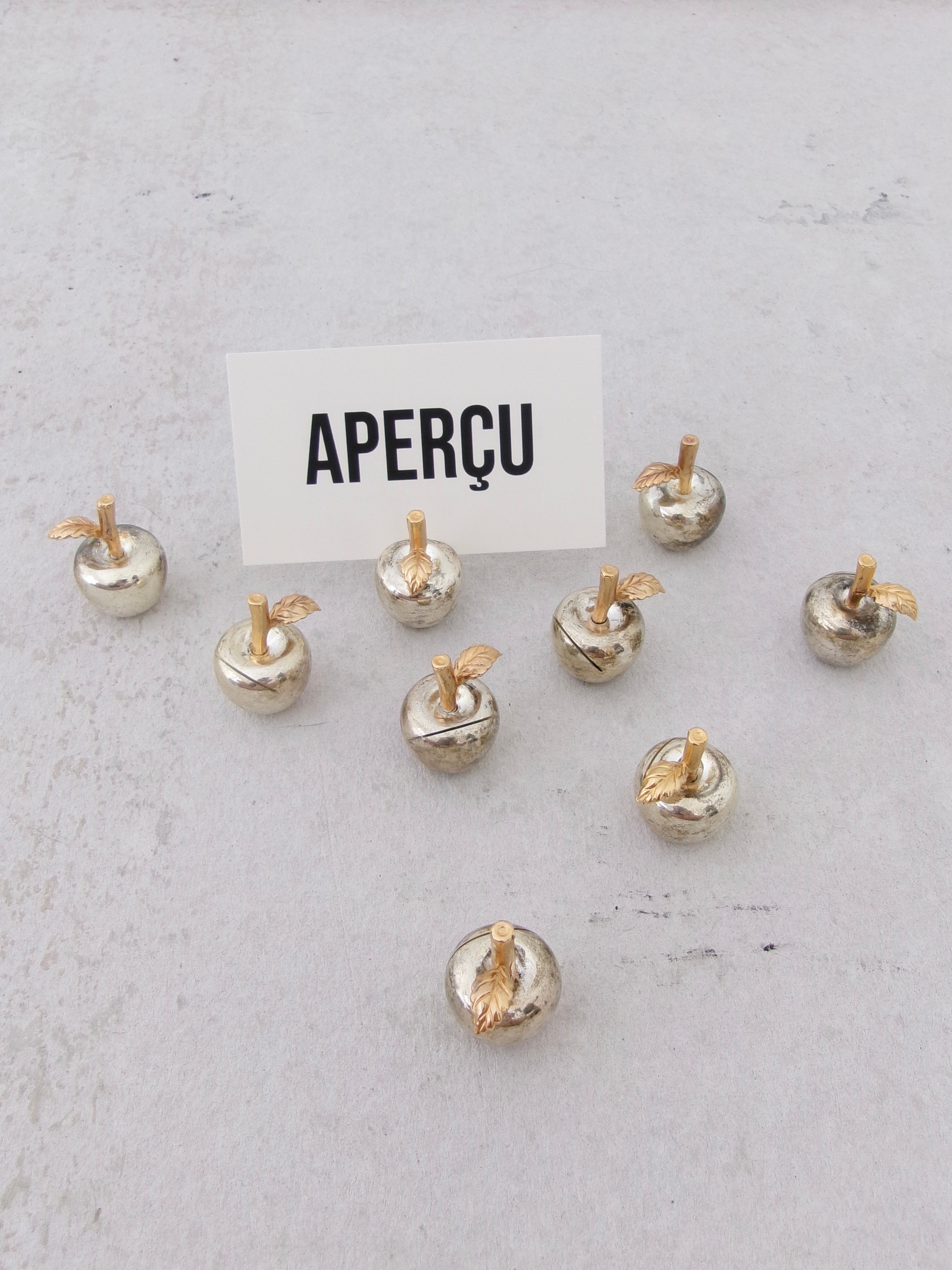 Vintage 1980's Silver Plated Apple Place Card Holders with Gold Leaf Detail