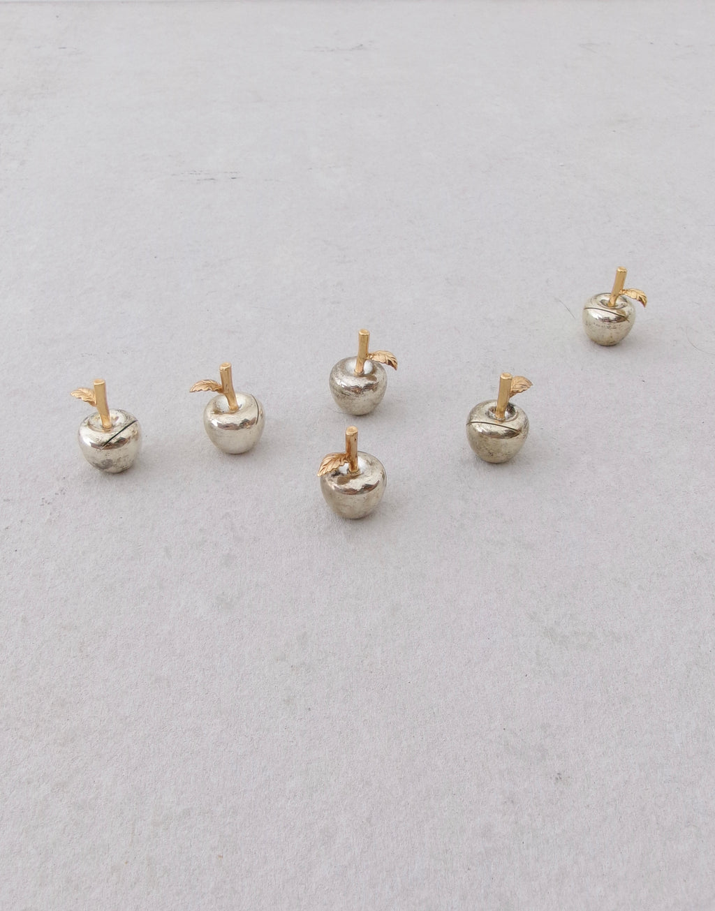 Vintage 1980's Silver Plated Apple Place Card Holders with Gold Leaf Detail
