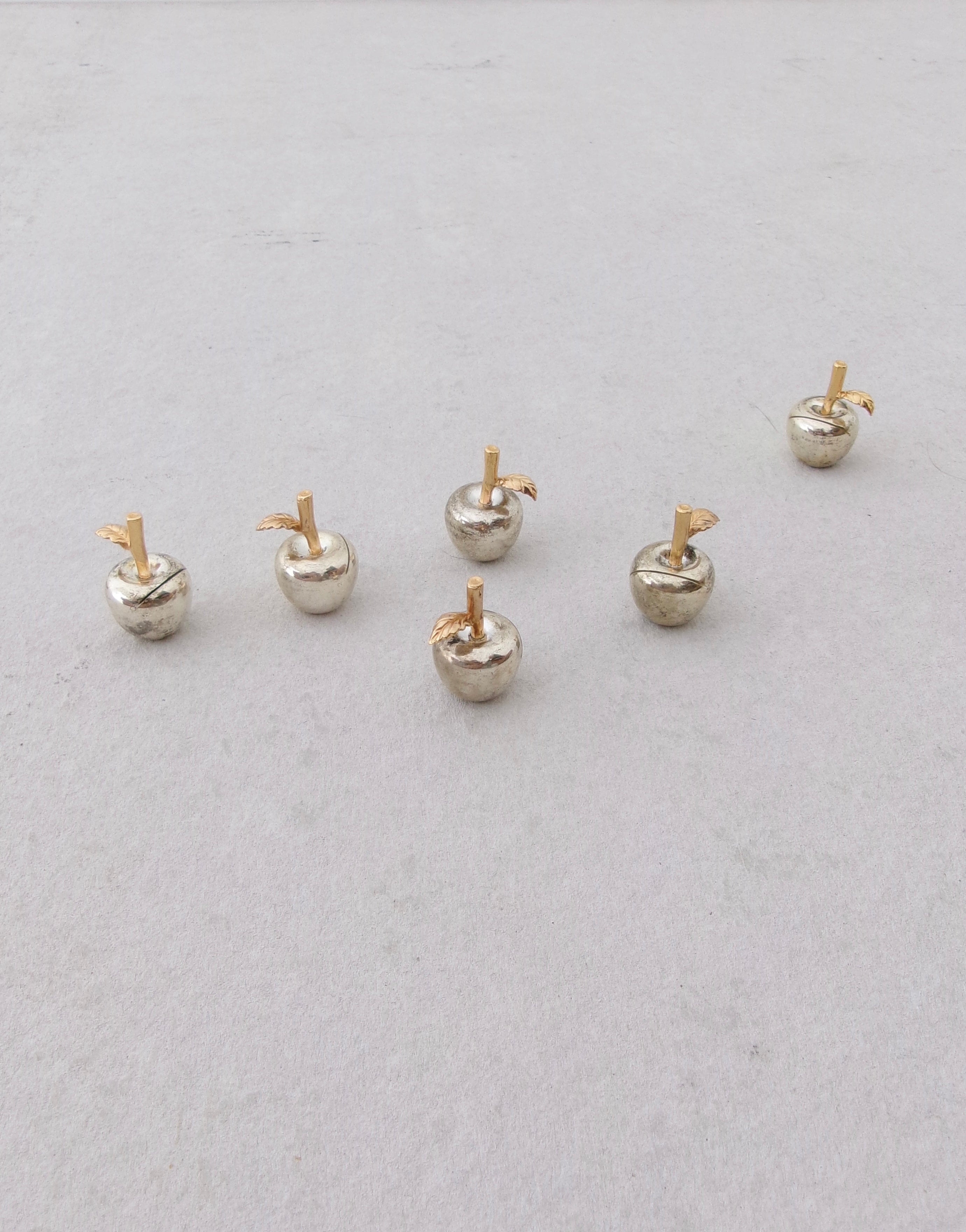 Vintage 1980's Silver Plated Apple Place Card Holders with Gold Leaf Detail