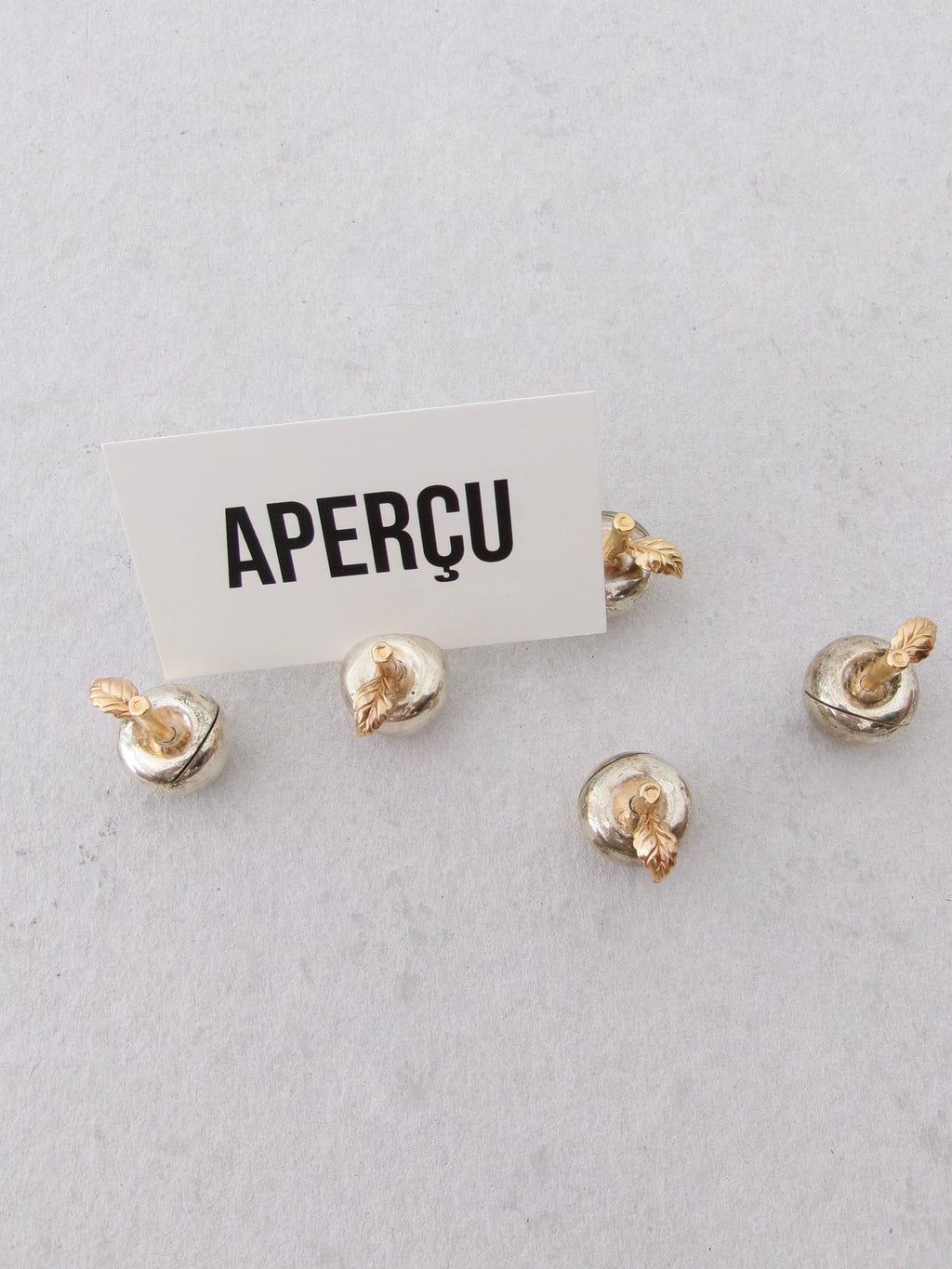 Vintage 1980's Silver Plated Apple Place Card Holders with Gold Leaf Detail