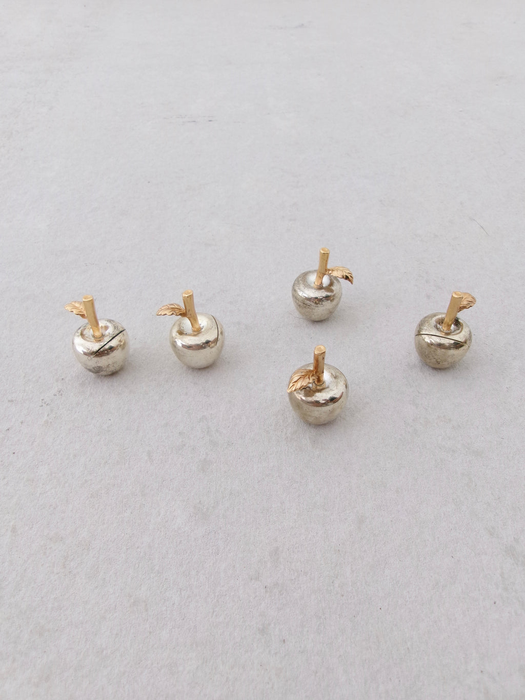 Vintage 1980's Silver Plated Apple Place Card Holders with Gold Leaf Detail