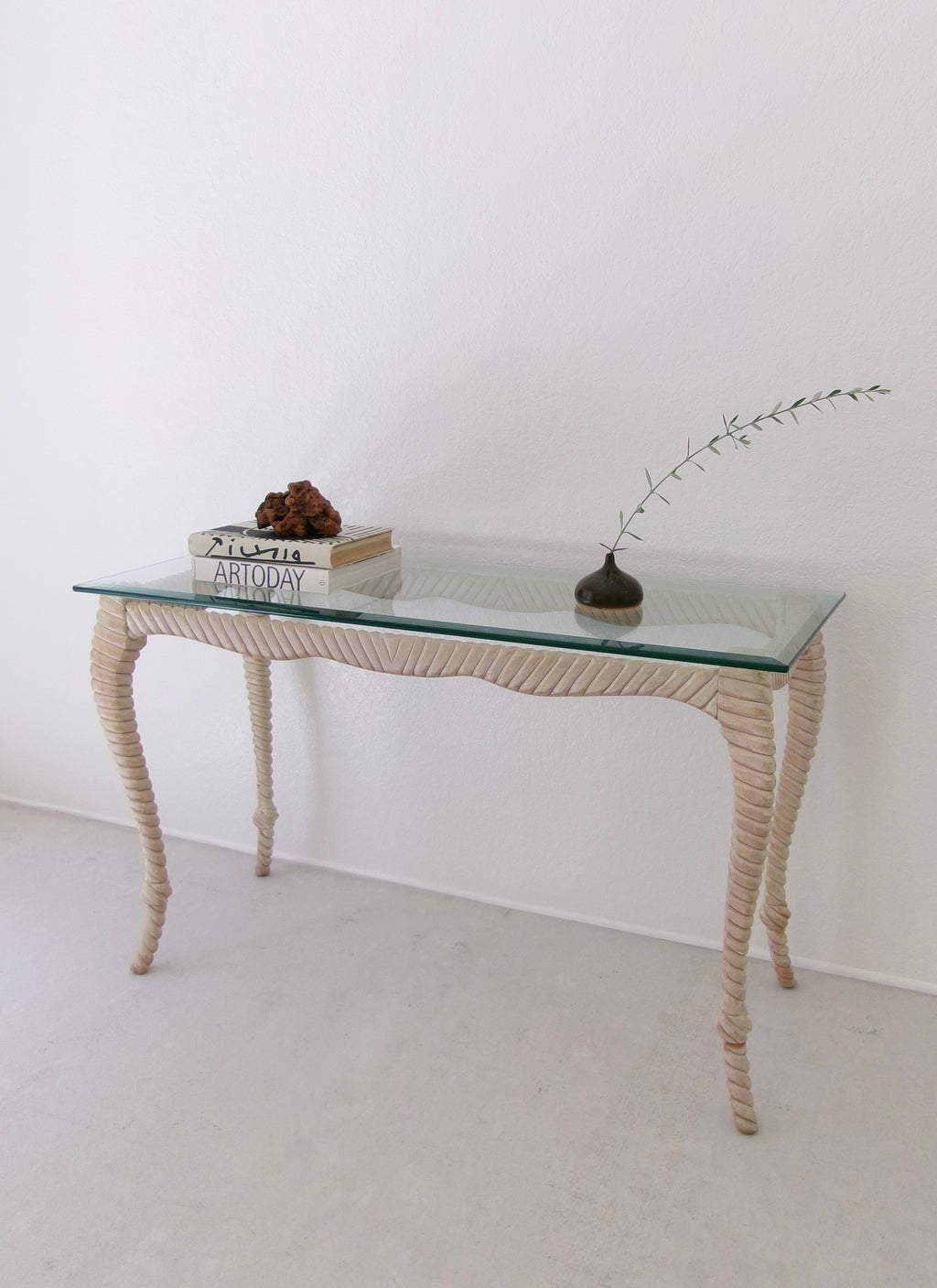 Vintage Italian Rope Knot Carved Ebony Wood Console Table