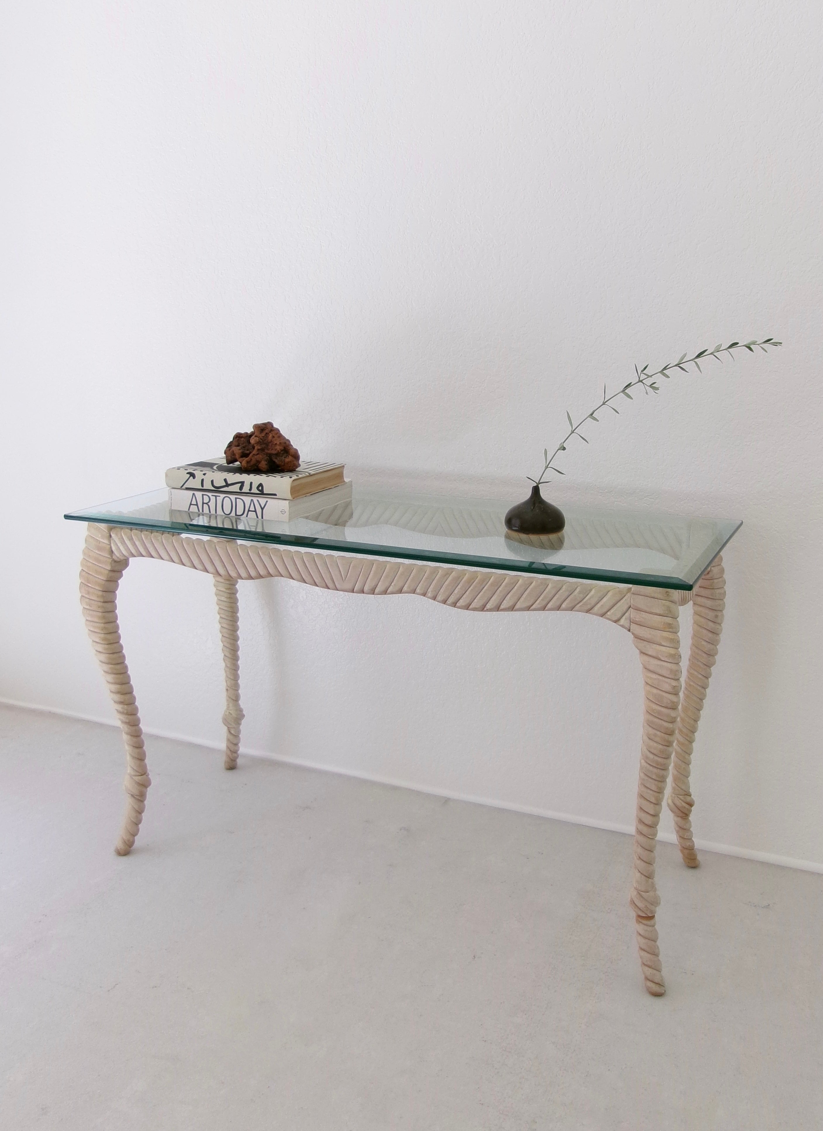 Vintage Italian Rope Knot Carved Ebony Wood Console Table