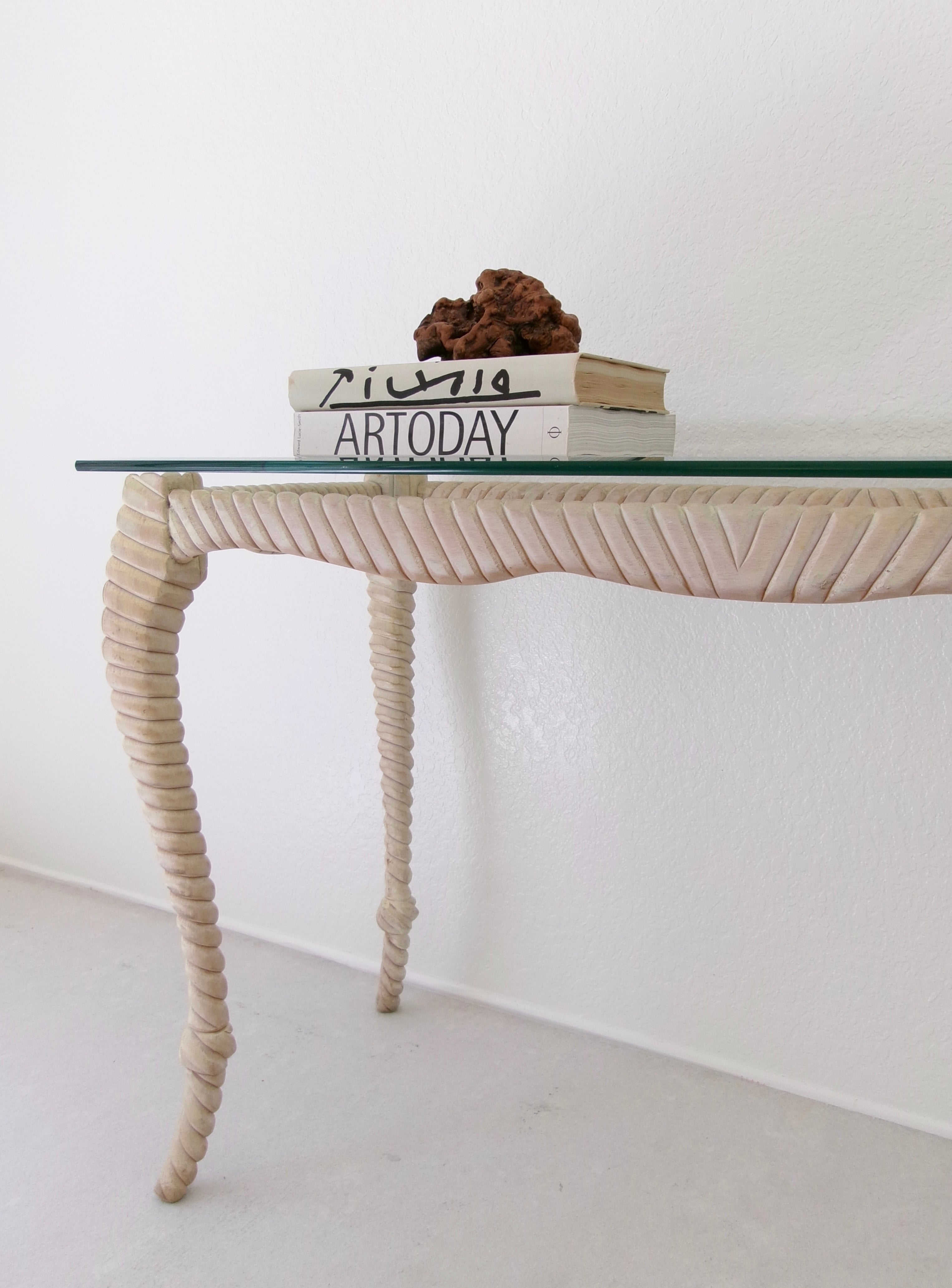 Vintage Italian Rope Knot Carved Ebony Wood Console Table