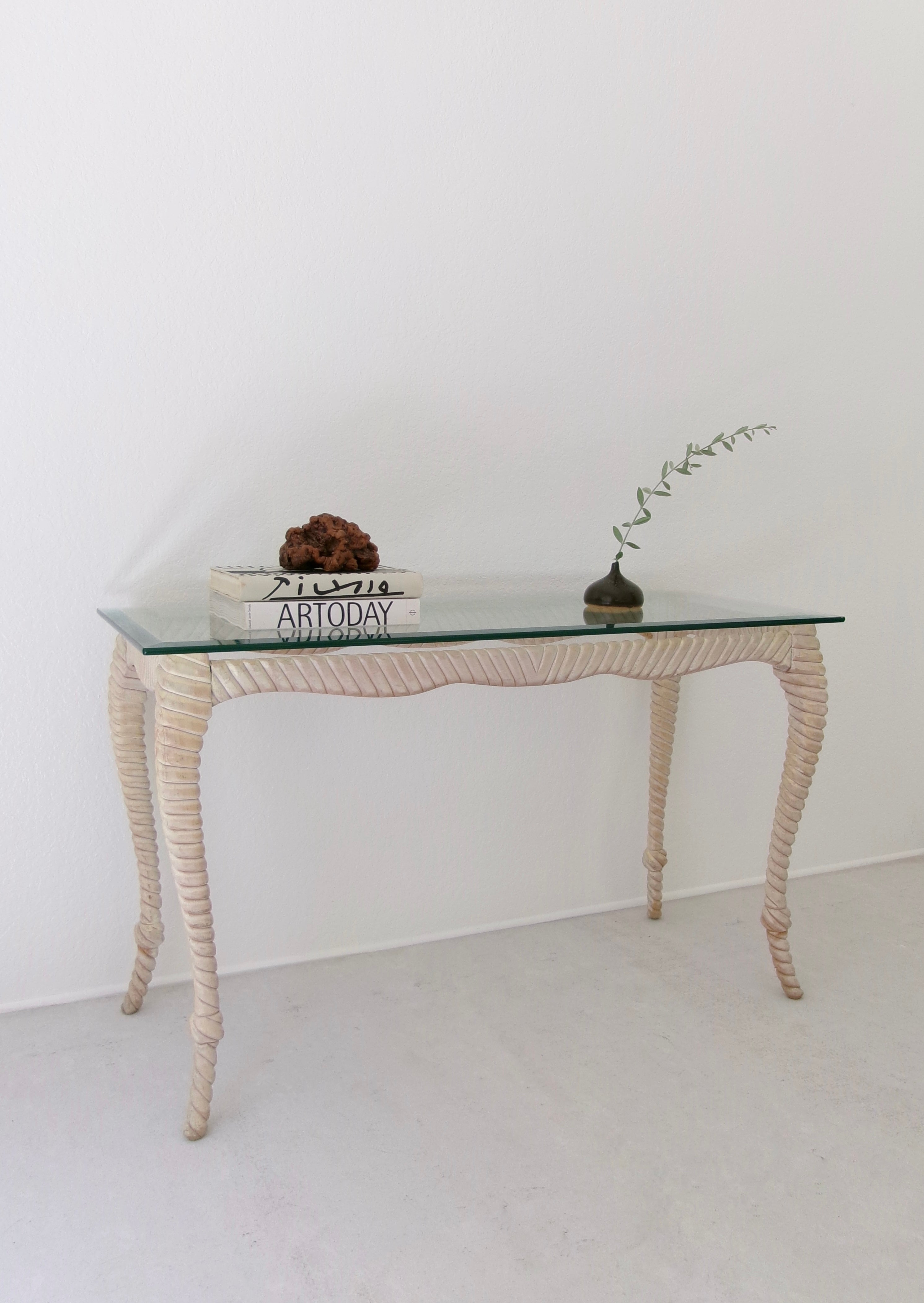 Vintage Italian Rope Knot Carved Ebony Wood Console Table