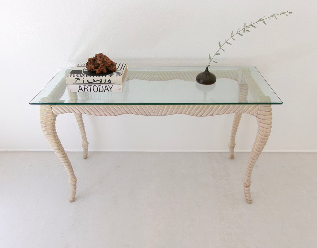 Vintage Italian Rope Knot Carved Ebony Wood Console Table