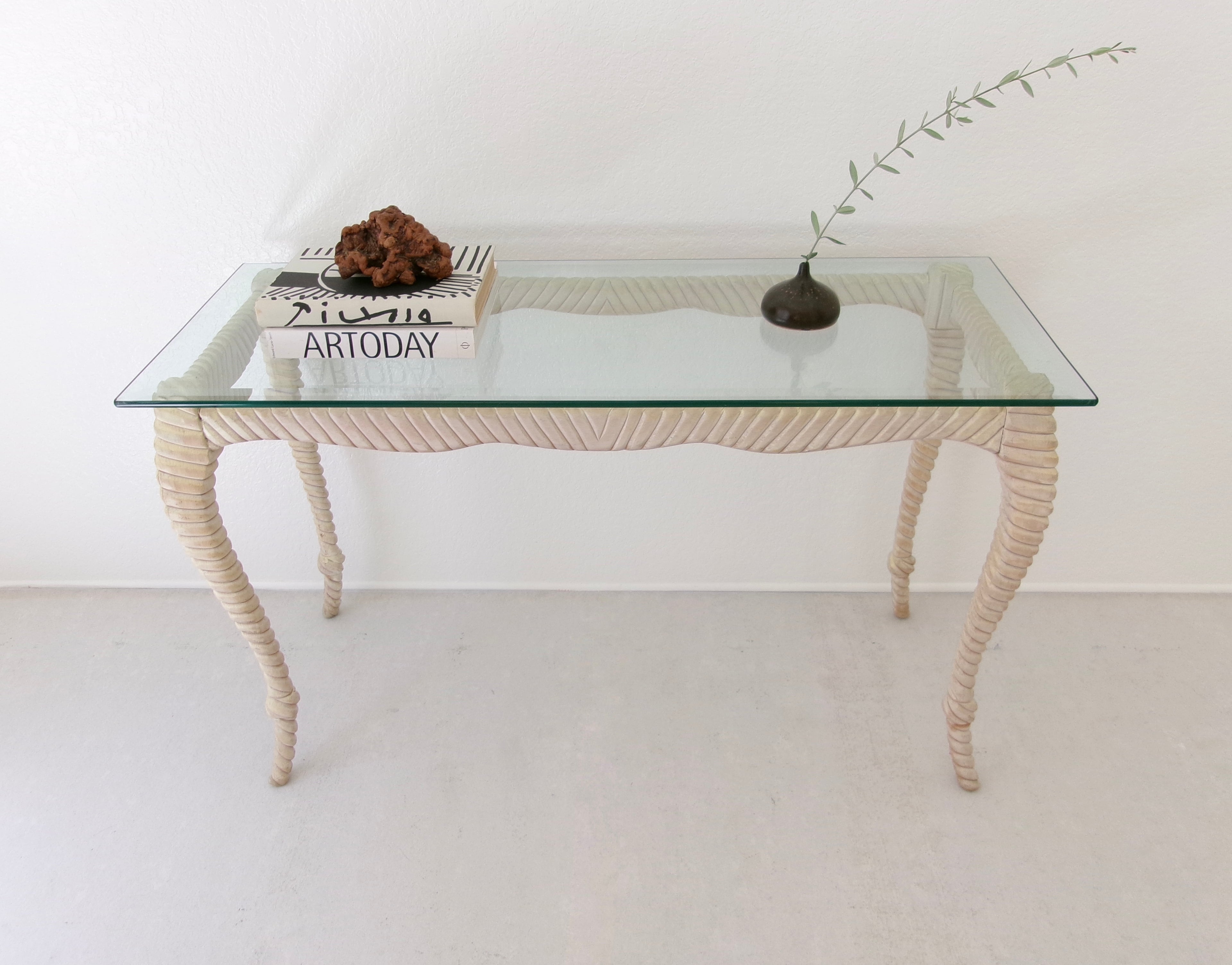 Vintage Italian Rope Knot Carved Ebony Wood Console Table