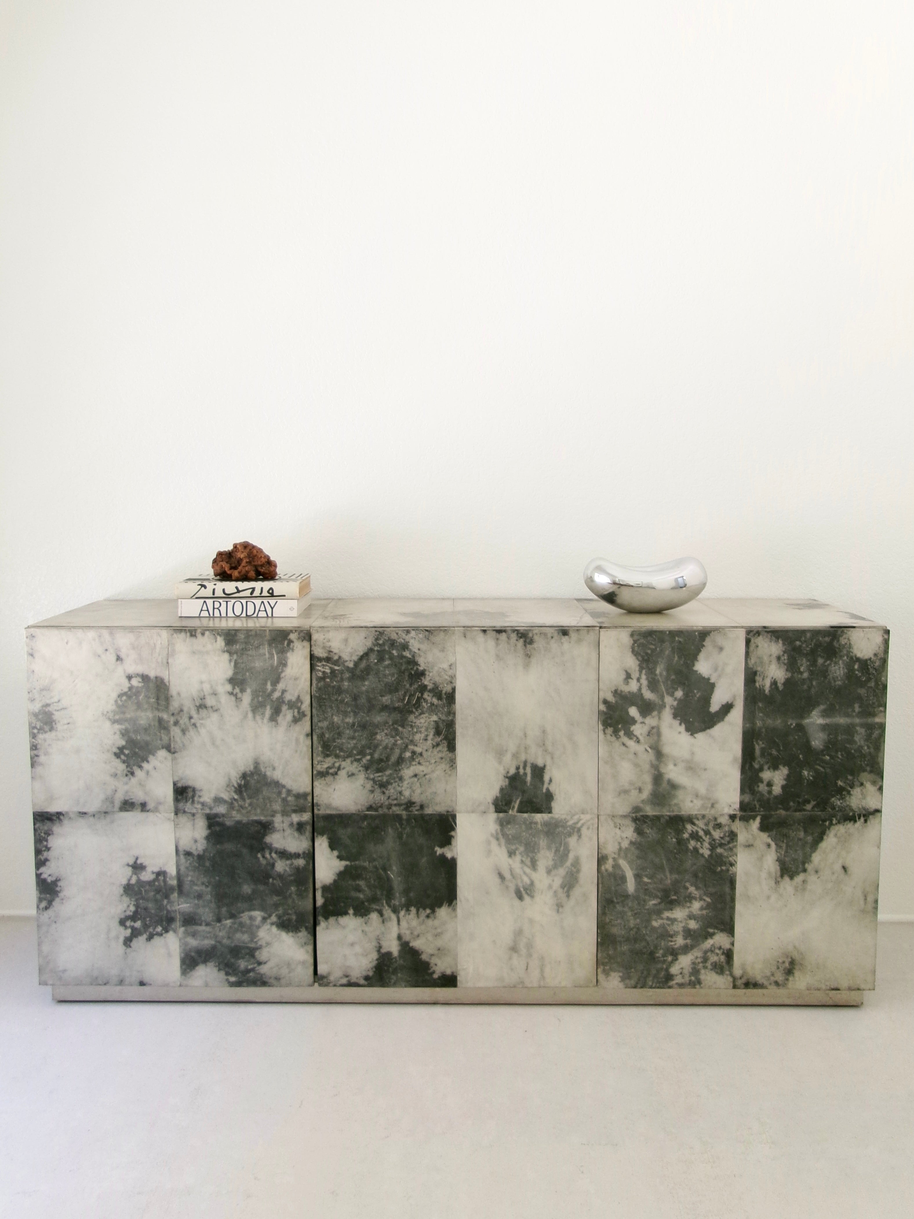 Contemporary Bernhardt Rohe Espinoza Media Console Credenza in Marbled Goatskin Parchment