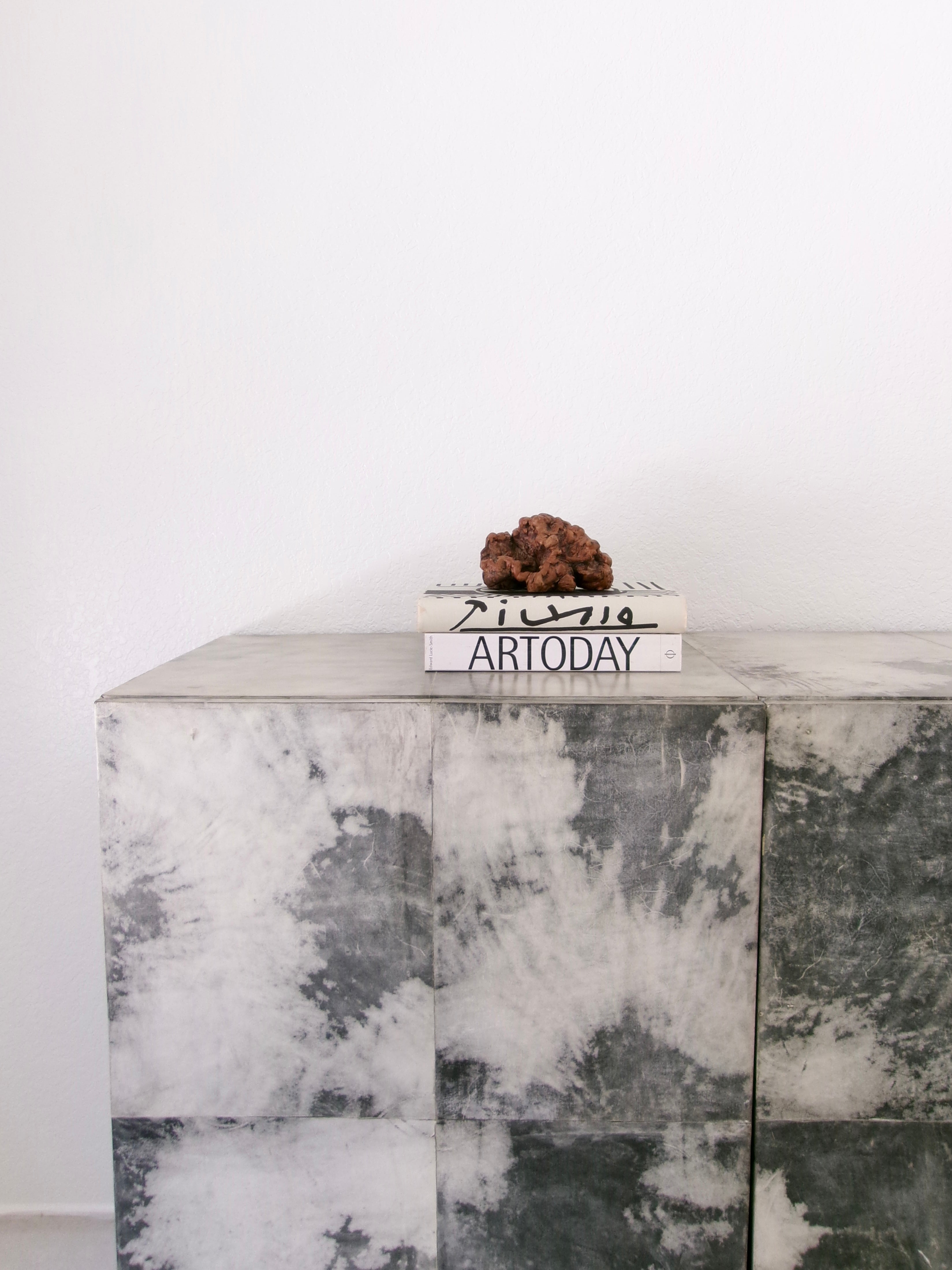 Contemporary Bernhardt Rohe Espinoza Media Console Credenza in Marbled Goatskin Parchment