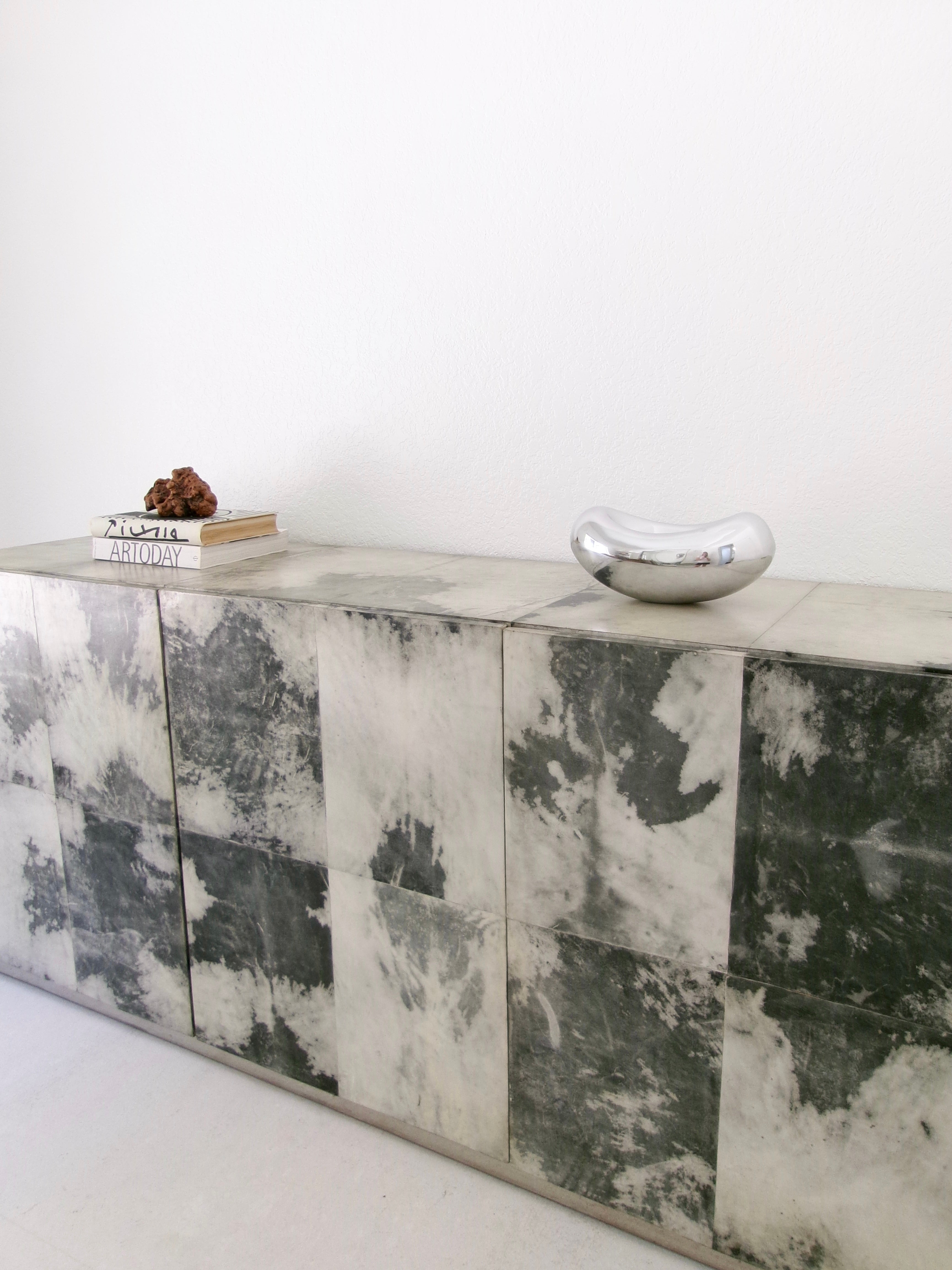 Contemporary Bernhardt Rohe Espinoza Media Console Credenza in Marbled Goatskin Parchment