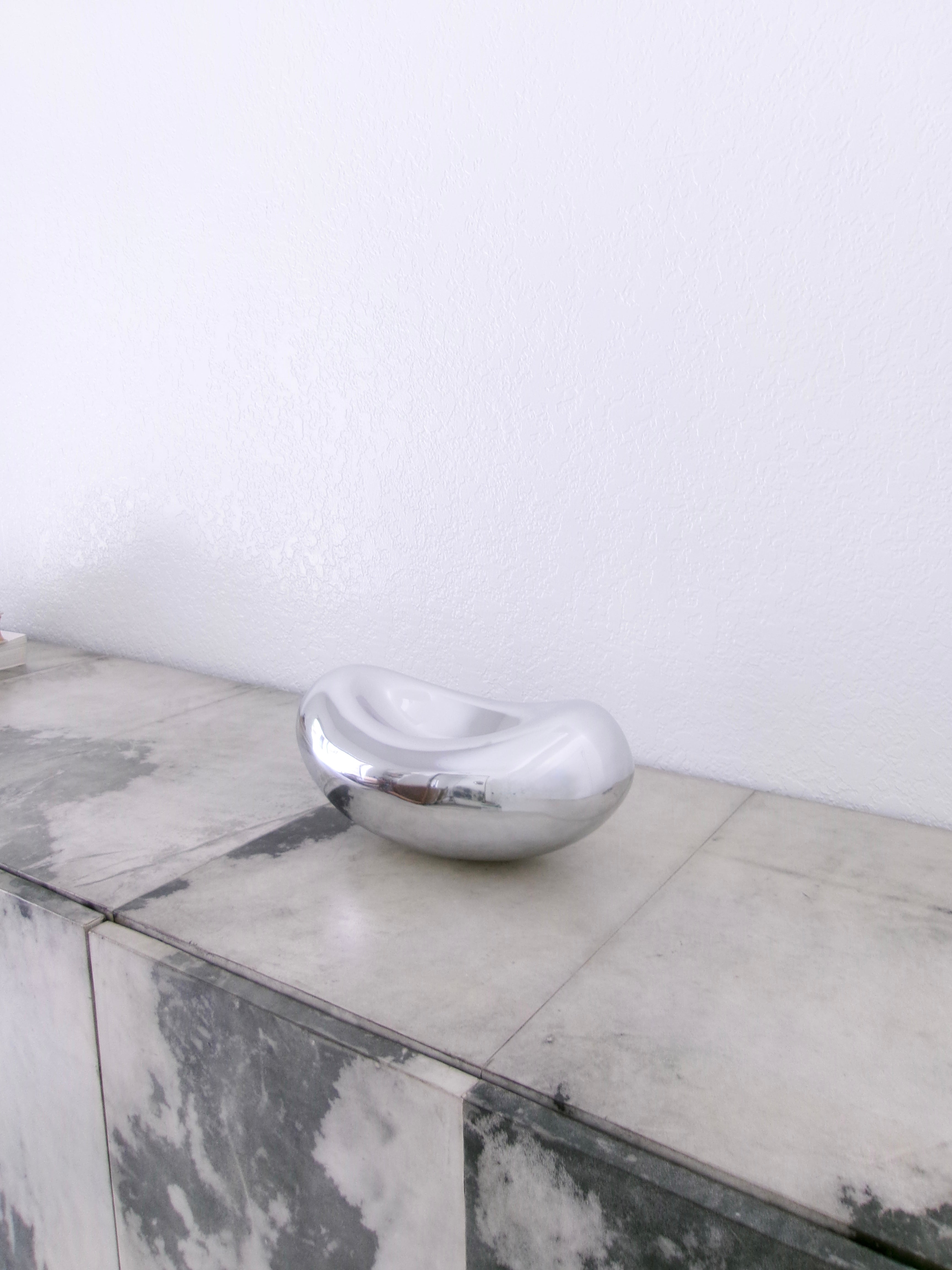 vintage polished chrome bean bowl sculptural decorative centerpiece for coffee table or console 