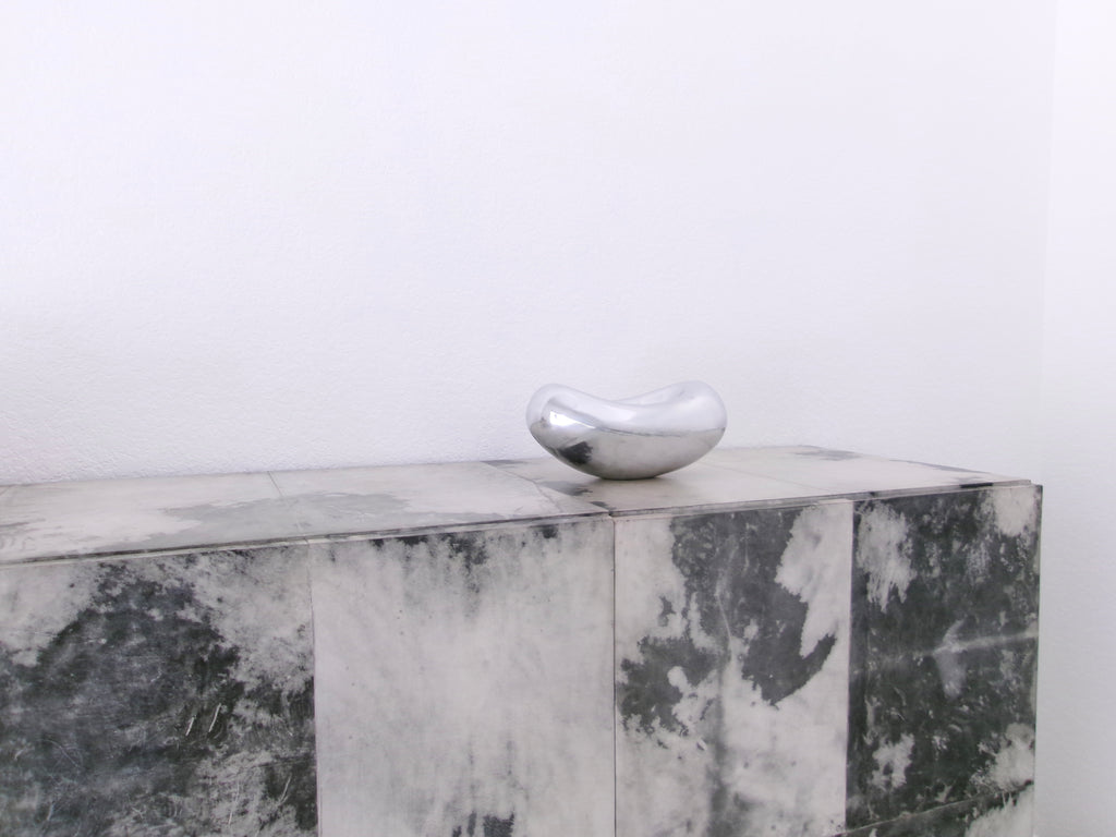 vintage polished chrome bean bowl sculptural decorative centerpiece for coffee table or console 