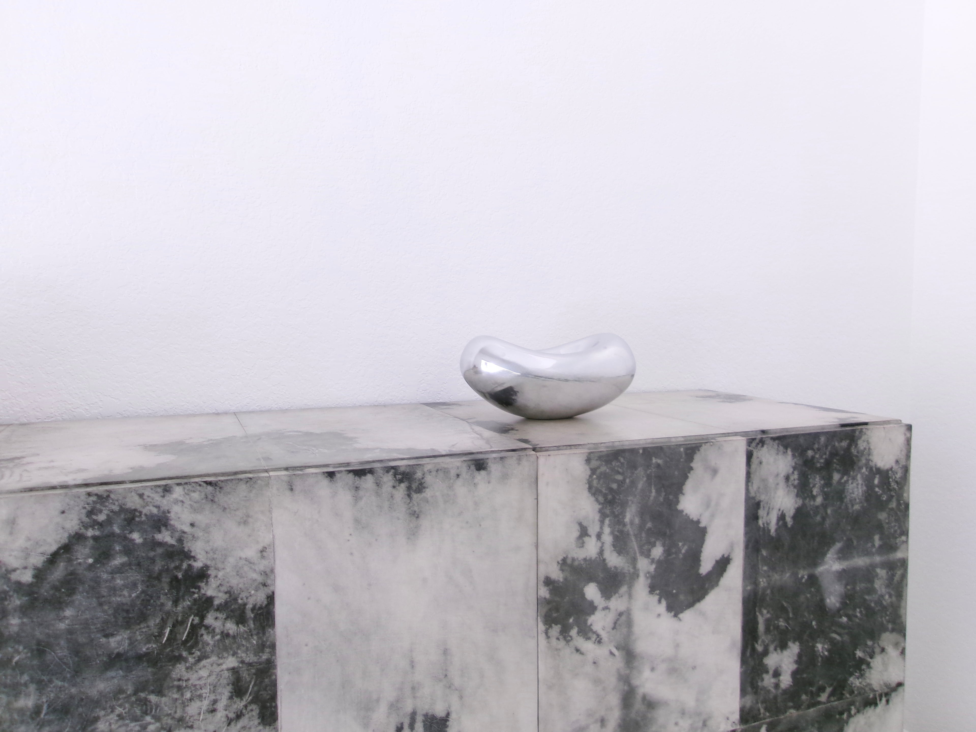 vintage polished chrome bean bowl sculptural decorative centerpiece for coffee table or console 