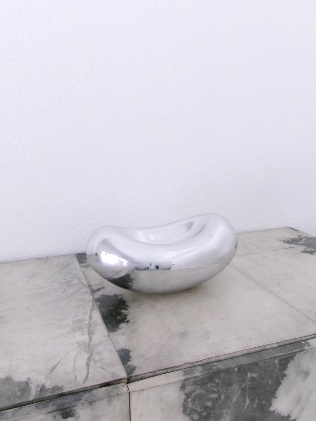 vintage polished chrome bean bowl sculptural decorative centerpiece for coffee table or console 