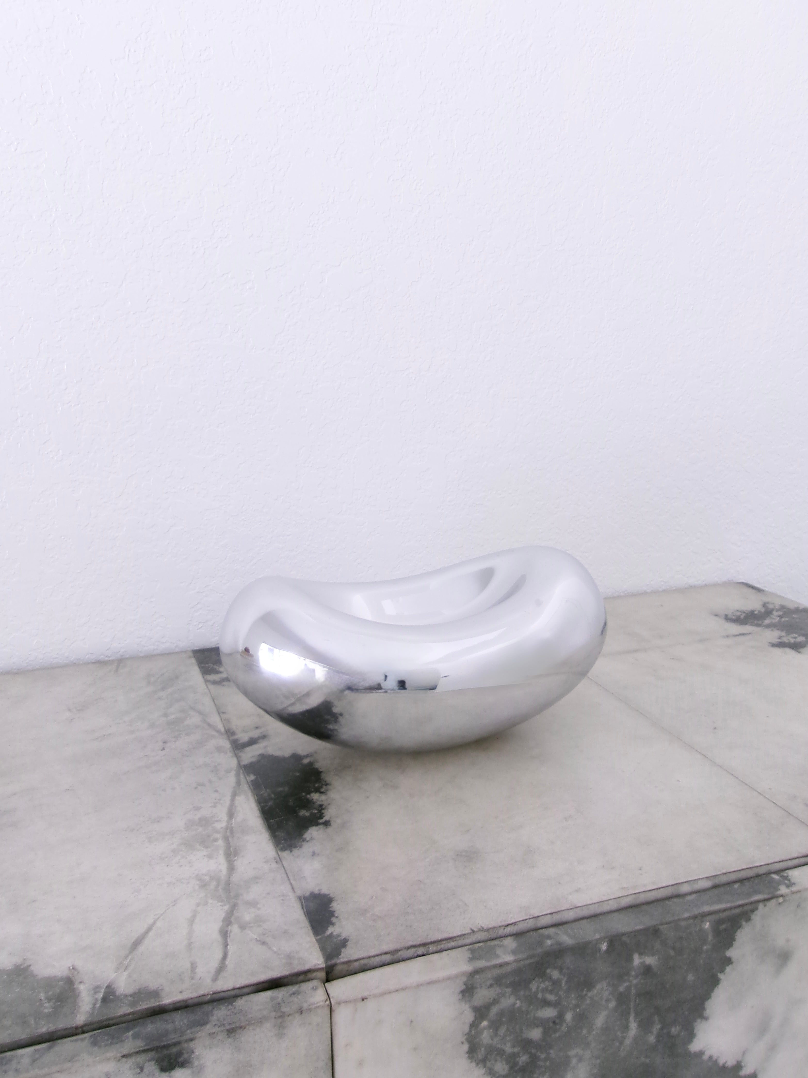 vintage polished chrome bean bowl sculptural decorative centerpiece for coffee table or console 